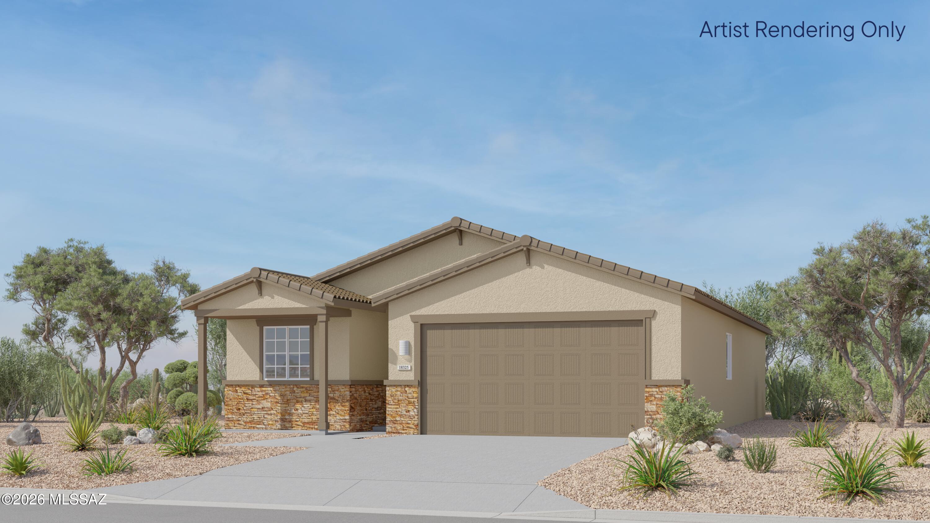 This new single-story home boasts a modern and low-maintenance layout. Three bedrooms are located near the front of the home off the foyer, steps from a full bathroom. An open-concept floorplan combines the kitchen, dining room and family room to maximize interior space, while a lavish owner's suite at the back of the home provides a serene retreat with direct access to a full bathroom and walk-in closet. This home includes GE® stainless steal appliances, Rinnai Tankless Water Heater, Quartz Countertops, 2'' faux wood blinds, LED lighting and so much more!