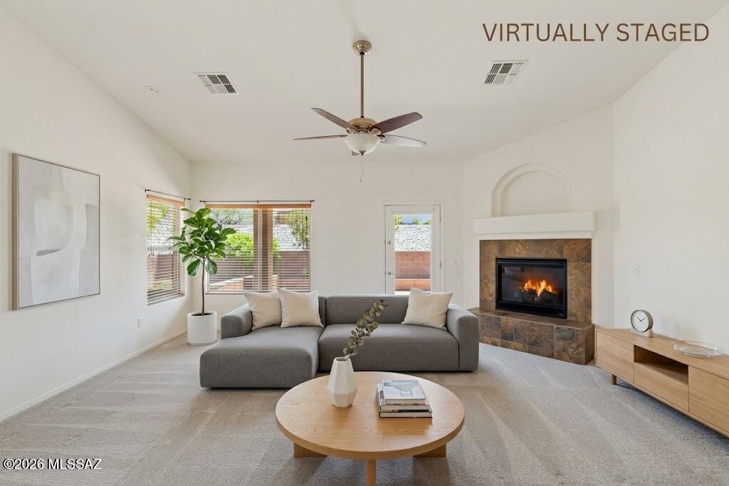 OPEN HOUSE FRIDAY 10/23/2026 10AM-12PM NEW PRICE - $2,395! Beautiful single-story home in Oro Valley. This 4-bedroom, 2-bath, 2,314 sq ft home offers plenty of room to spread out, with a bright open layout and a separate family room with a gas fireplace. The kitchen features granite countertops, an island, stainless appliances, and a walk-in pantry. Enjoy a covered patio, block-fenced yard, mountain views, and a 2-car garage.  Tenant pays all utilities. Pets considered.
