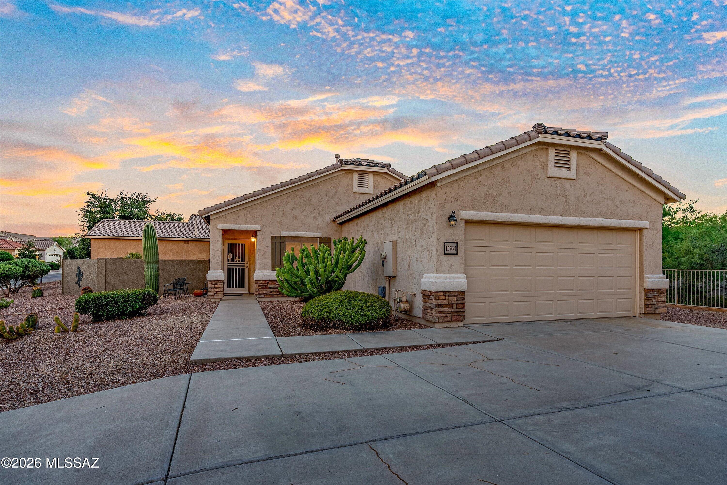 Welcome to easy, low-maintenance living in Rancho Resort, a desirable gated 55+ community offering an active and welcoming lifestyle. Located at 15764 S. Via Cayetano, this beautifully maintained 2-bedroom, 2-bath home also features a versatile den/office, an extended garage, and a spacious lot that provides added privacy and separation from neighboring homes. With no home directly behind the property and an elevated lot, you can enjoy a greater sense of openness and privacy.
Inside, ceramic tile flows throughout the home, creating a clean and cohesive feel while making maintenance a breeze. The kitchen features updated stainless-steel appliances and opens to comfortable living spaces designed for everyday enjoyment and entertaining. The HVAC system and water heater were replaced in 6/21.