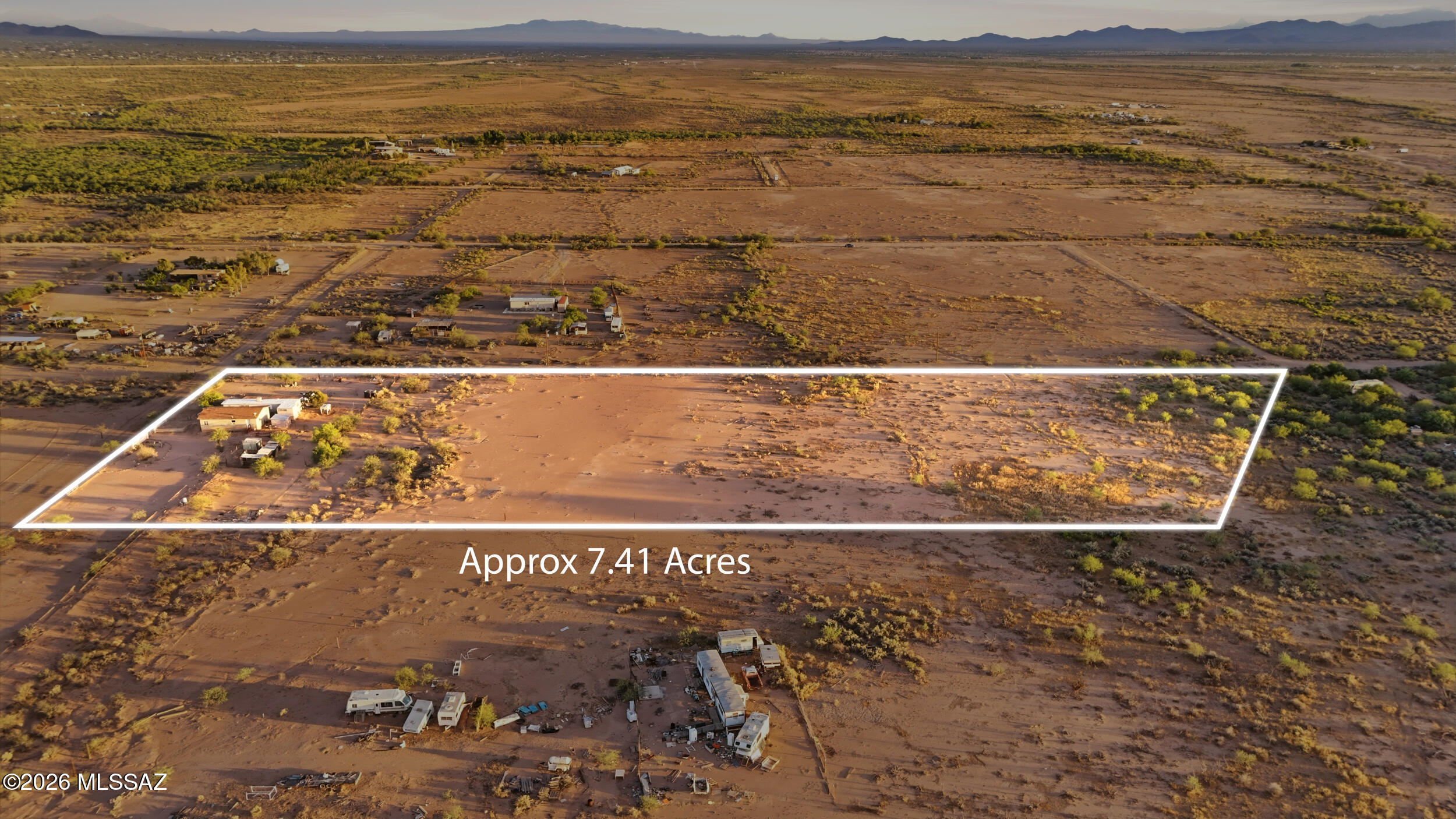 Escape to wide-open desert living on 7.4 acres of beautiful open land! Enjoy breathtaking sunsets, peaceful country living, & endless possibilities on this mini ranch property. Bring your horses, RVs, off-road toys, & outdoor dreams--there's room for it all. No HOA means freedom to create the lifestyle you want, whether it's a private retreat, hobby ranch, or recreational getaway. Experience the beauty of the desert with panoramic views, privacy, and plenty of space to roam.