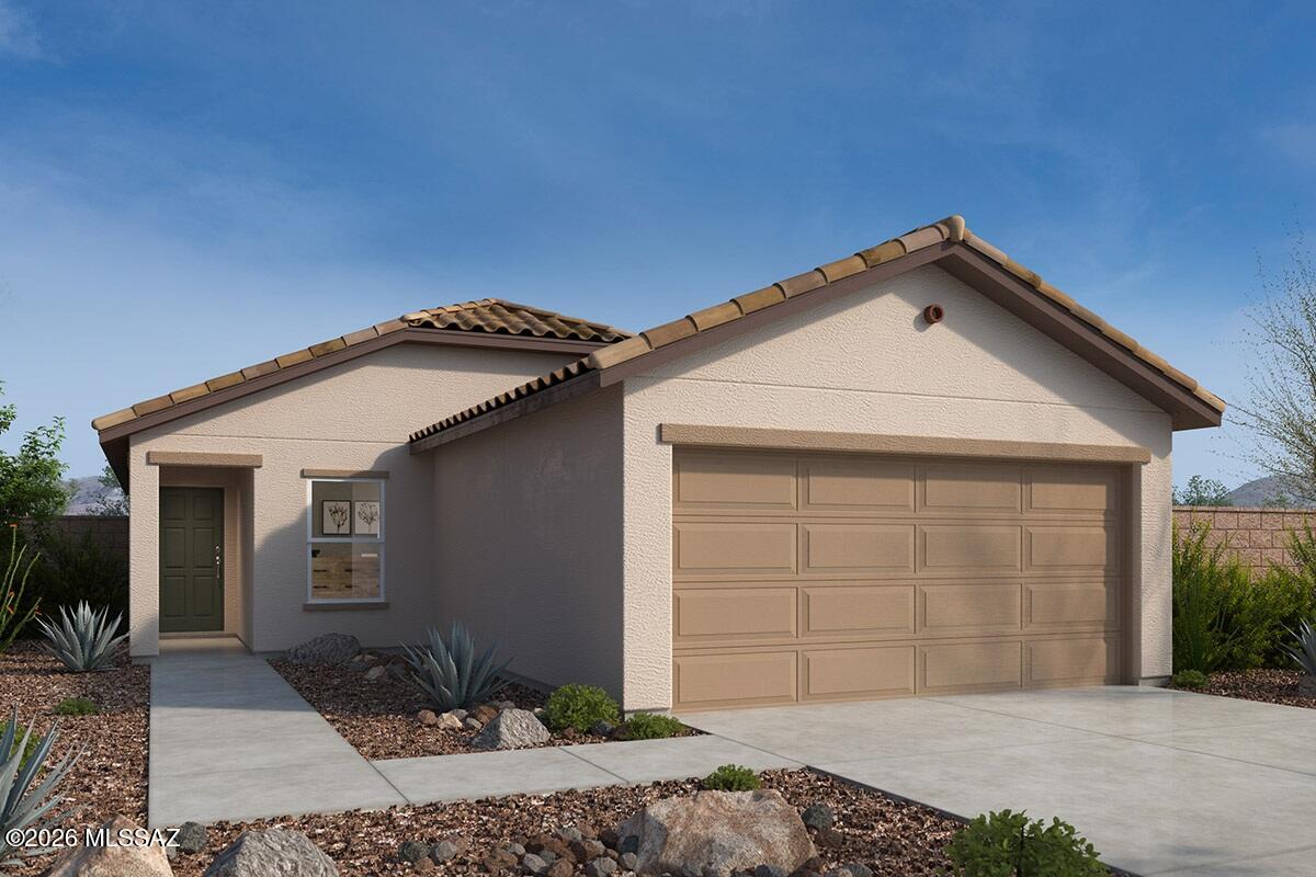 Beautiful premier master plan by Rita Ranch. This single-story home features a popular floor plan with 9-ft. ceilings and upgraded wood-style vinyl plank flooring.  The spacious great room leads to a covered back patio. The kitchen showcases Silestone® quartz countertops, 42'' upper cabinets, 42'' white upper cabinets, an island, walk-in pantry, and Whirlpool® stainless steel appliances, including a gas range, dishwasher, and refrigerator. Bedroom 2 includes a walk-in closet. The primary suite boasts a walk-in closet and adjoining bathroom with a dual-sink vanity and walk-in shower. The covered back patio provides outdoor shade for dining and entertaining. Price includes discount predicated on using seller's preferred lender KBHS.