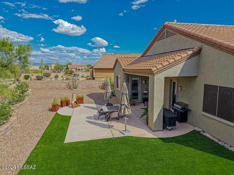 Enjoy a lush and private backyard with no rear neighbors! Situated on a quiet cul-de-sac in Continental Reserve, this delightful single level home offers a stylish & flexible layout. Featuring an open concept design, the 2,338 sq. ft. home has a family room, kitchen nook, dining area, and a bonus room, which allows for multiple functional layouts. Kitchen features include granite counters, tile backsplash, maple cabinets with pullouts, and stainless appliances. A covered patio w/extended colored concrete slab, trees & shrubs, and planters accent the yard. Leased solar reduces electric bills and comes w/warranty protection. An added bonus of this 4 bedroom home is the 3-car garage for storage. Nearby is the community park w/pickleball, tennis, and basketball courts, plus playgrounds areas.