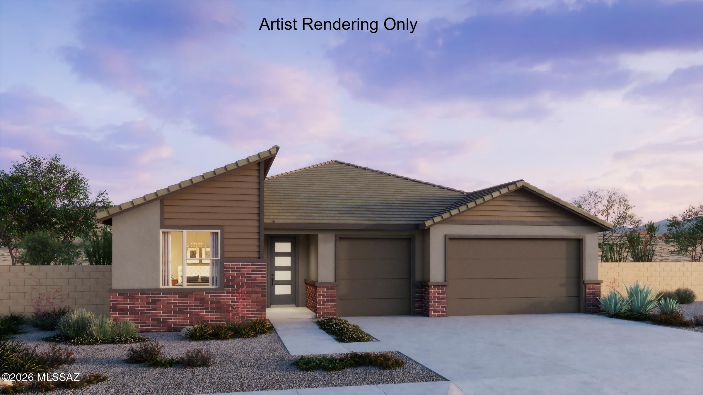 Auburn plan with Midcentury Modern elevation. Welcome to your dream home featuring open Greatroom concept with convenient Flex room. Here the heart of your home seamlessly blends the living, dining, and kitchen areas. The stylish kitchen boasts upgraded cabinets, gas cooktop, quartz countertops, center island & spacious corner walk-in pantry. Owner's suite features huge walk-in closet, vanity with twin sinks, linen closet & walk-in shower. Enjoy the pleasure of outdoor gatherings on the covered back patio. Includes 8' interior doors, Whirlpool Refrigerator, Washer/Dryer, faux wood blinds!