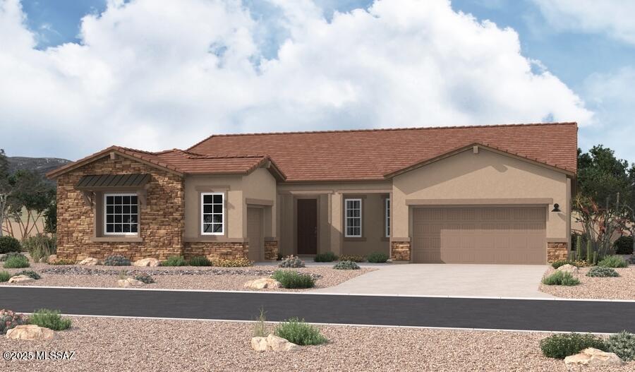 The ranch-style Hanford offers attractive curb appeal with a front-entry garage and a wide porch. Inside, you'll find a formal study, a spacious great room, a nook and an open kitchen with a roomy walk-in pantry and an immense quartz central island. The primary suite offers a large walk-in closet and a 
private bath with a walk-in shower. This home also boasts two additional bedrooms, a flex space and two secondary bathrooms! The finishes are spectacular!