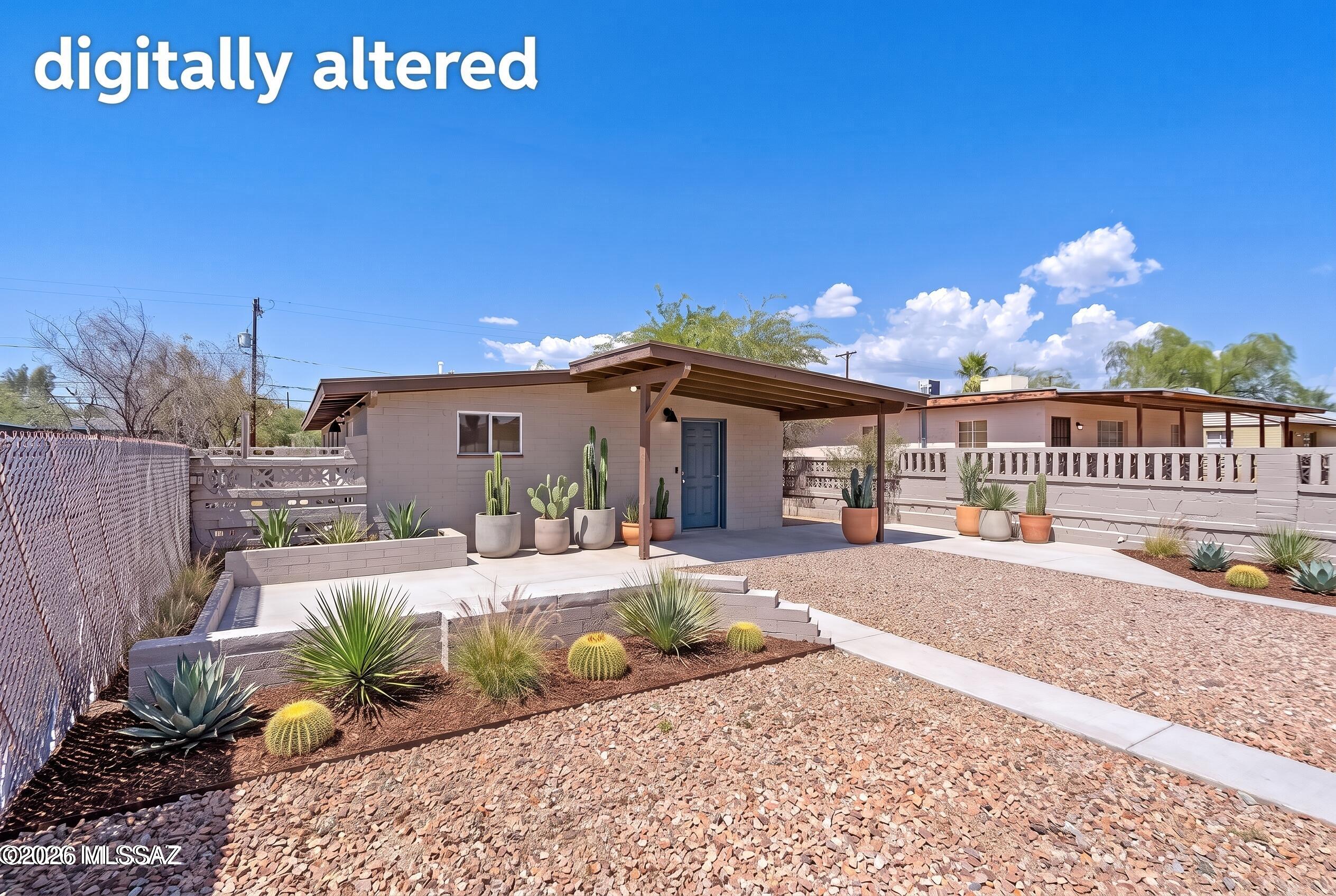 Bike to the UofA from this beautifully refreshed home! With fresh interior paint & brand-new carpet in the bedrooms, this move-in ready property features vaulted ceilings, recessed lighting & a bright, open living area. The kitchen offers stainless steel appliances, white shaker cabinetry, generous counter space, and a sunny breakfast nook with sliding glass doors leading to the backyard. The private primary suite includes its own bath, while the spacious backyard is ready for entertaining with paver patios, a storage shed, & a workshop (with electricity!). The unbeatable central Tucson location puts you minutes from the University, Banner, downtown Tucson, shopping, dining, & the new Casino Del Sol Vahí. Ideal as a primary residence, UofA student housing or a proven investment opportunit