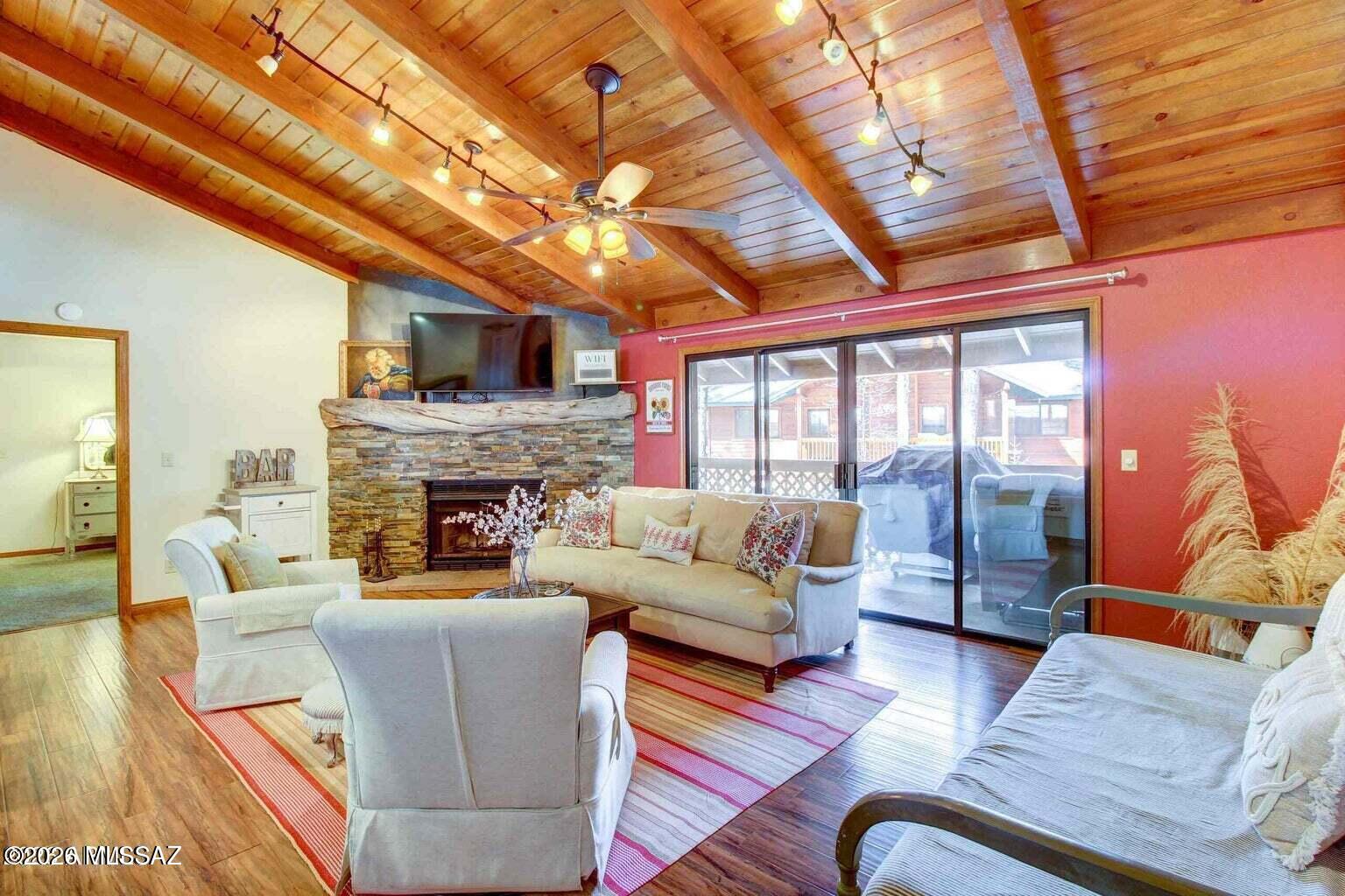 Welcome to Pinetop Lakes Sports Village Unit 4, where mountain living meets comfort and convenience. This desirable END-UNIT condo is ideal as a full-time residence, vacation home, or weekend getaway. Inside, you'll find a spacious kitchen with generous counter space, plus a laundry room with additional pantry storage. The split floor plan offers privacy, with the primary suite featuring dual sinks and a large walk-in closet, while the secondary bedrooms provide plenty of room for family and guests. Step onto the private balcony to enjoy the peaceful setting surrounded by towering pine trees and local wildlife. If you're looking for a cozy mountain retreat with the perfect blend of comfort and nature, this is one you won't want to miss. Furniture can be negotiated.