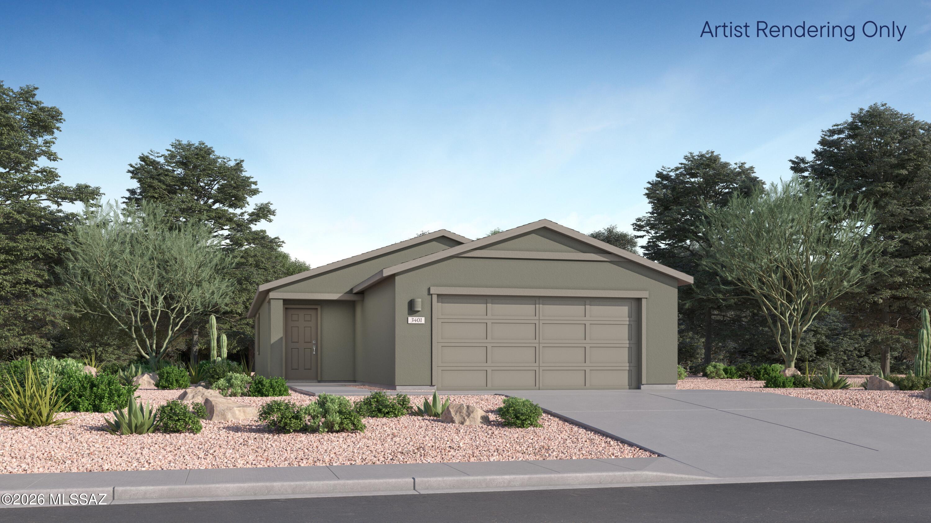 This new single-story home maximizes space for increased tranquility. An open floorplan connects the kitchen, dining room and family room in a modern style that prioritizes functionality. Nearby is a covered patio to promote seamless indoor-outdoor living. On the opposite side of the home are two secondary bedrooms and a tranquil owner's suite with a private bathroom and walk-in closet. This home includes GE® stainless steal appliances, Rinnai Tankless Water Heater, prep for reverse osmosis, Quartz Countertops, 2'' faux wood blinds, LED lighting and so much more! As an added bonus, this home includes a washer and dryer.