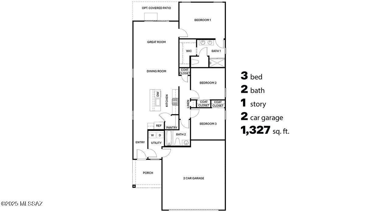 Beautiful single-story home in desirable Redford Estates by D.R. Horton! The popular Amber floor plan offers 1327 sq ft of thoughtfully designed living space with 3 bedrooms, 2 bathrooms and a 2-car garage. This open concept layout features a spacious great room, modern kitchen, and comfortable dining area-perfect for everyday living and entertaining. Quartz countertops throughout along with beautiful modern finishes. Zero energy ready with spray foam insulation. Don't miss this opportunity!