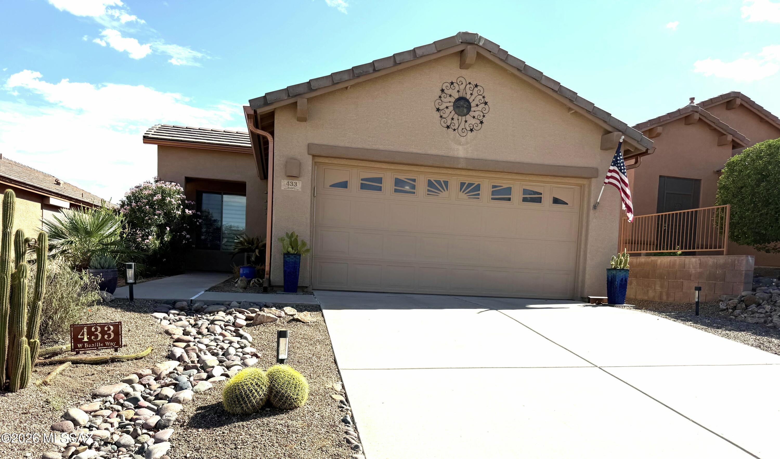 NEW ROOF! TASTEFULLY UPDATED Meritage built home features 2 bed, 2 bath, plus den situated in the POPULAR gated 55+ adult community of Las Campanas Sonata. COZY front porch and ENCLOSED entry way welcome you to this MAGICAL space. Remodeled kitchen boasts QUARTZ Countertops, STAINLESS STEEL APPLIANCES, Counter height bar seating, Newer Hardware & pull out shelves. STRIKING neutral ceramic tile flows in all the right places, new luxury vinyl in bedrooms & so much more!! EPOXY garage floor coating and overhead storage rack. RELAX on your covered back patio, enjoy mountain views & no direct rear neighbors. LOW maintenance landscaping makes for extra time at the GVR facilities! ''PRIDE OF OWNERSHIP!'' Why buy new??!

Please use Team Laura at Pioneer Title.