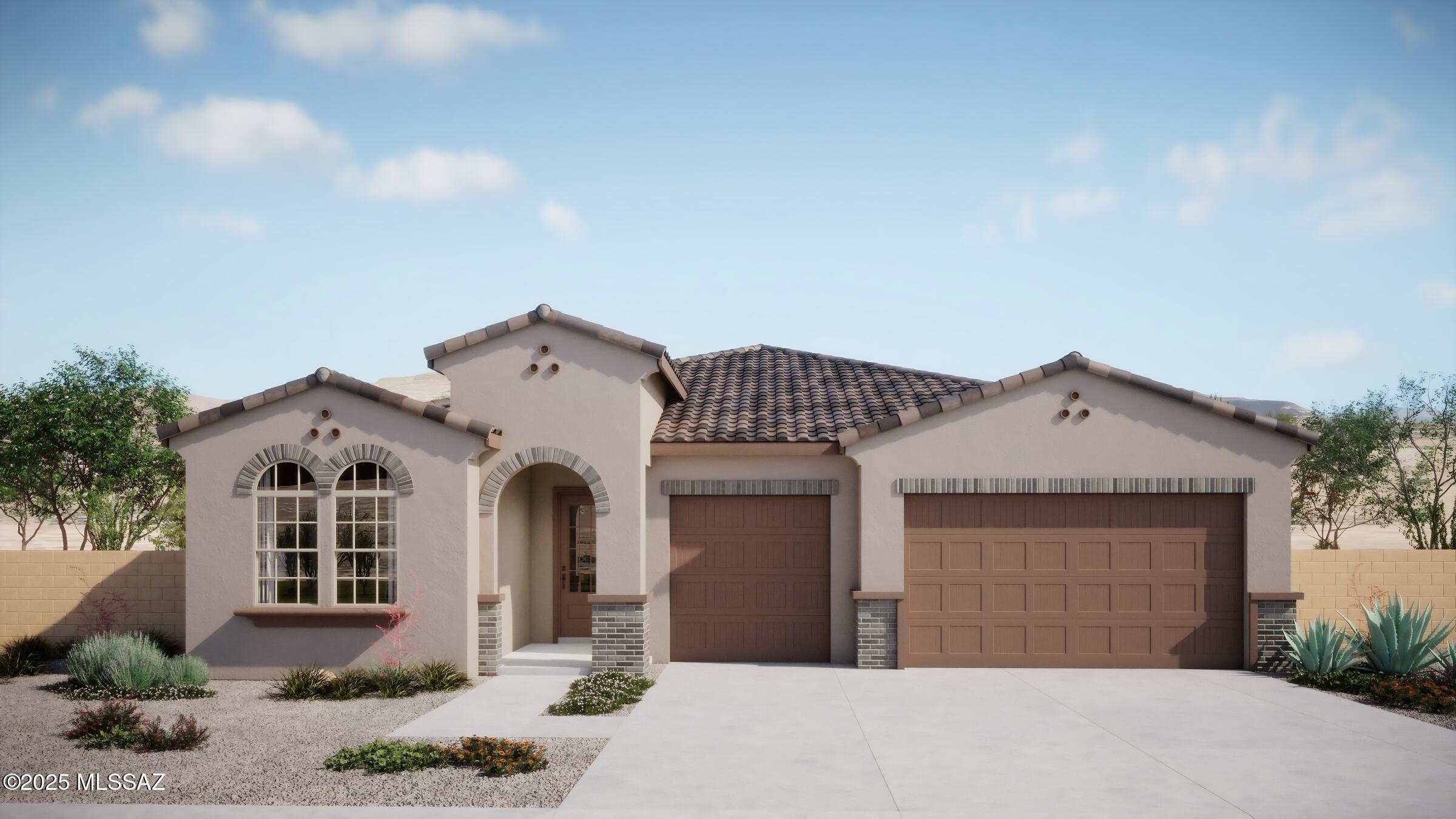 Auburn plan with Rustic Spanish elevation features open concept floorplan with Greatroom, dining area & spacious kitchen. The stylish kitchen boasts gas cooktop, granite countertops, center island & corner walk-in pantry. Owner's suite features huge walk-in closet, vanity with twin sinks, linen closet & walk-in shower. Bedrooms 2 & 3 share a full bath. Bedroom 4 and an additional full bath are located off the laundry room. Enjoy the pleasure of outdoor gatherings on the covered back patio which includes a gas BBQ stub-out. Includes Refrigerator, Washer/Dryer and faux wood blinds.