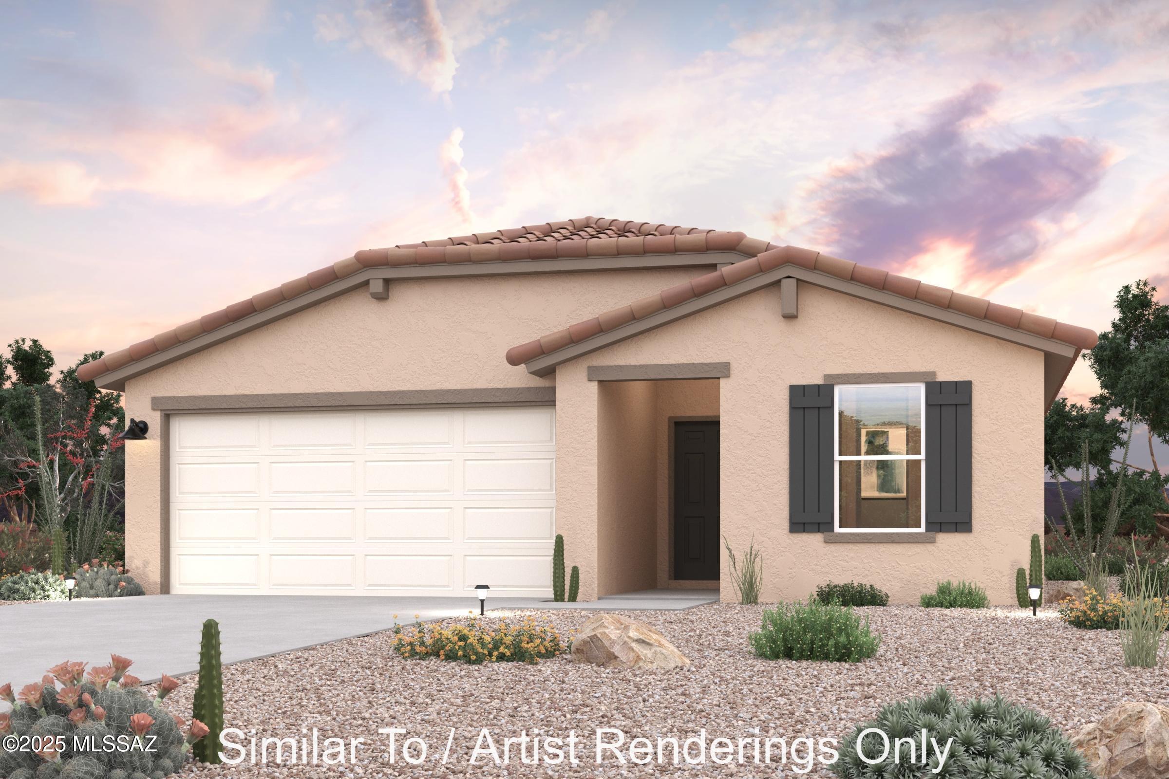 Discover Your Dream Home in the Canyons at Whetstone Ranch! The Verbena Plan features an open-concept design, blending a kitchen with a spacious Great Room, perfect for living and entertaining. The kitchen boasts sleek cabinetry, quartz countertops, and LG appliances, including an electric smooth-top range, over-the-range microwave, and dishwasher. Retreat to the serene primary suite with a private bath, dual vanity sinks, and a generous walk-in closet. All bedrooms and a convenient laundry room are designed for privacy and ease. Enjoy energy-efficient Low E windows, a two-car garage, and a 1-year limited home warranty.