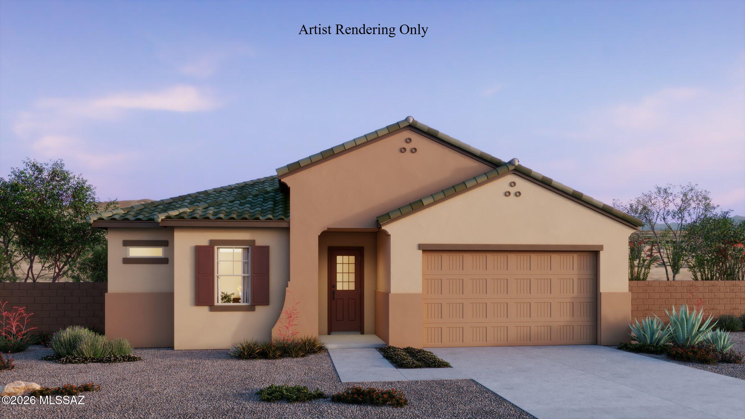 Beautiful Flint plan with Spanish elevation offers spacious elegance in an open Greatroom concept. Covered back patio, seamlessly blends indoor & outdoor living. Kitchen is a chef's delight, featuring  quartz counters, gas cooktop, Whirlpool refrigerator, center island & walk-in pantry. 3-car tandem garage provides ample space for vehicles & storage. The Owner's suite exudes luxury with generous walk-in closet with direct access to laundry room, walk-in shower, & extended vanity with dual sinks. Welcome home to comfort & contemporary living. Includes: , 10' ceilings, Washer/Dryer, & faux wood blinds.