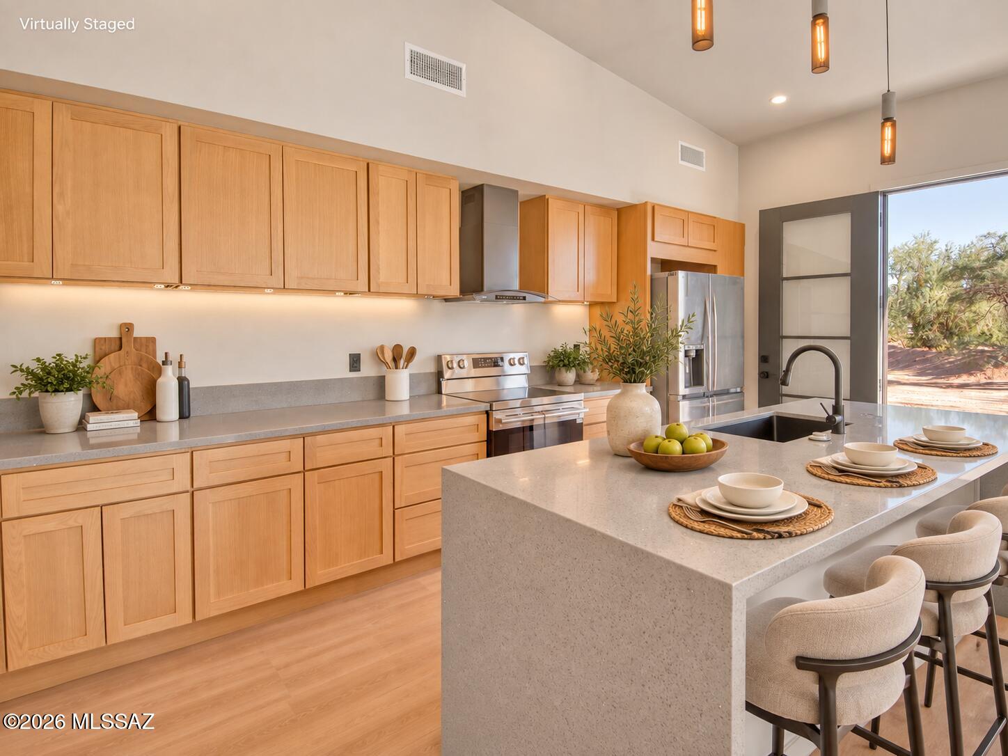 Welcome to this stunning custom new build situated on a full acre of land, offering modern design, thoughtful details, and high-end finishes throughout. This beautifully designed 3-bedroom, 2-bath home features a spacious open-concept layout, luxury vinyl plank flooring, recessed lighting, modern fixtures, and an abundance of natural light.
The kitchen is a showstopper with quartz countertops, white oak cabinetry, stainless steel appliances, and sleek contemporary finishes. Both bathrooms feature luxury tile surrounds and LED lighted mirrors, creating a clean, upscale feel. Custom walk-in closets provide exceptional storage, while the laundry room includes a convenient mop sink for added functionality. Additional features include an impressive 8-foot entry door, French doors leading to the backyard, a modern single-slope roof, and a thoughtfully finished garage with an insulated garage door with windows, EV charging connection, and a smart garage camera system that can be monitored and controlled from your phone.
Set on approximately one acre, this property offers plenty of room to enjoy the outdoors, create your ideal backyard space, add additional parking, or simply appreciate the privacy and open surroundings.
A truly custom home combining style, comfort, technology, and space.
Recommend a truck or SUV with all-wheel drive, as the roads are sandy due to the recent rains and are only maintained by the neighbors.
