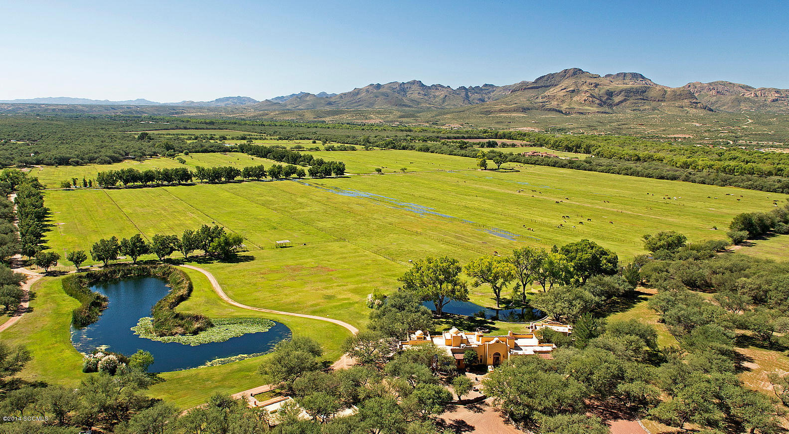 Truly a one of a kind property! Includes approx. 1707 acres, 2 homes totaling 7800 sq.ft. Also 2 casitas totaling apporx. 1132 sq.ft., 2 ponds stocked with fish, 98 acres of irrigation. Lush mesquite bosques, and multiple wells.