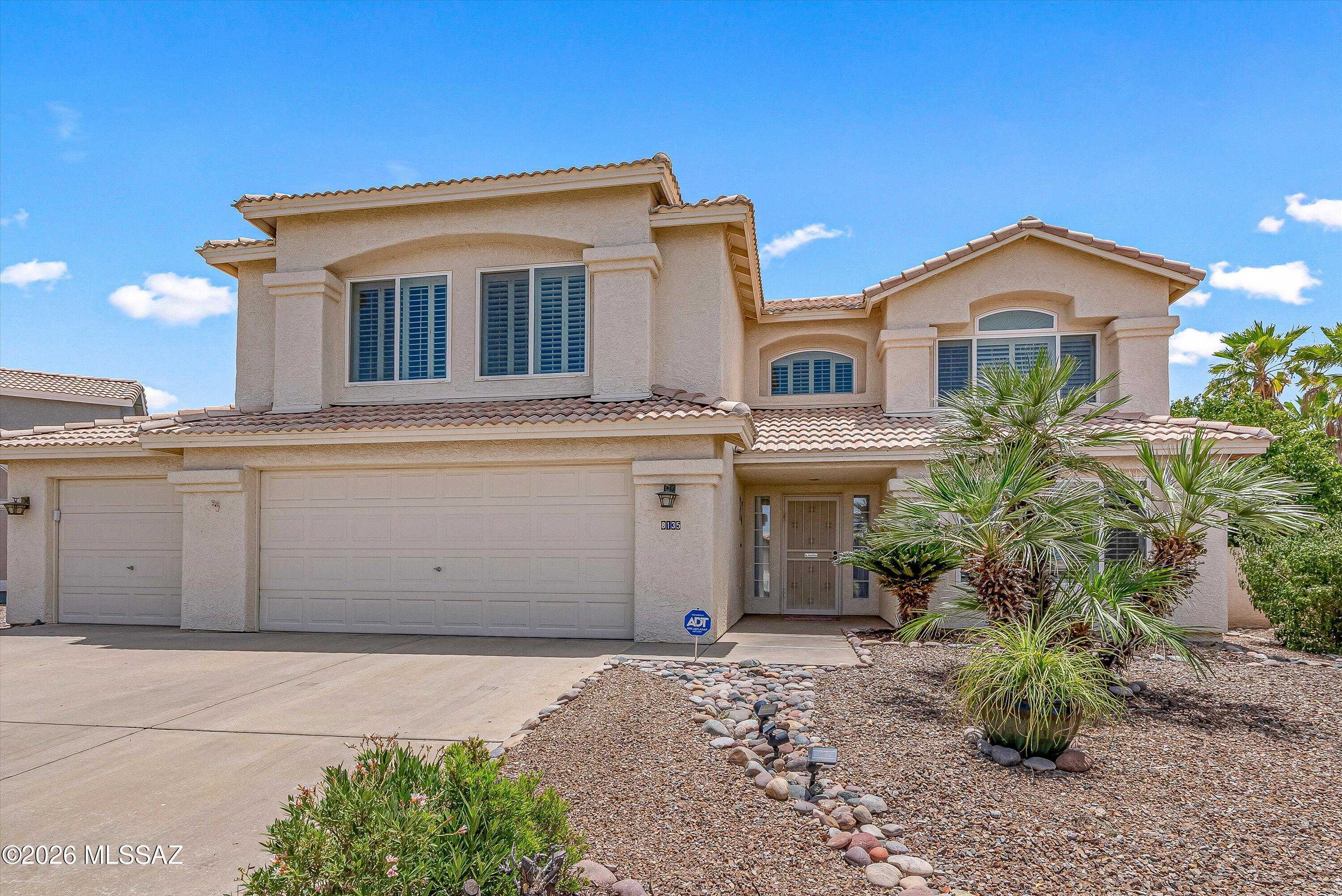 Beautifully maintained 4 bedroom, 2.5 bathroom home with a 3 car garage tucked away at the end of a cul-de-sac on a rare .39 acre lot with no rear neighbors, mountain views, and a massive backyard. Enjoy a PebbleTec pool, lush landscaping, and a huge covered patio perfect for entertaining. Inside features soaring vaulted ceilings, a gas fireplace, plantation shutters throughout, and no carpet anywhere with tile and engineered hardwood flooring throughout the home. Major upgrades include PEX plumbing, a 3-year-old HVAC system, new windows, whole home water filtration, and newer exterior paint. Kitchen features granite countertops and newer appliances. Spacious primary suite offers dual sinks, walk-in closet, garden tub, and natural stone shower.