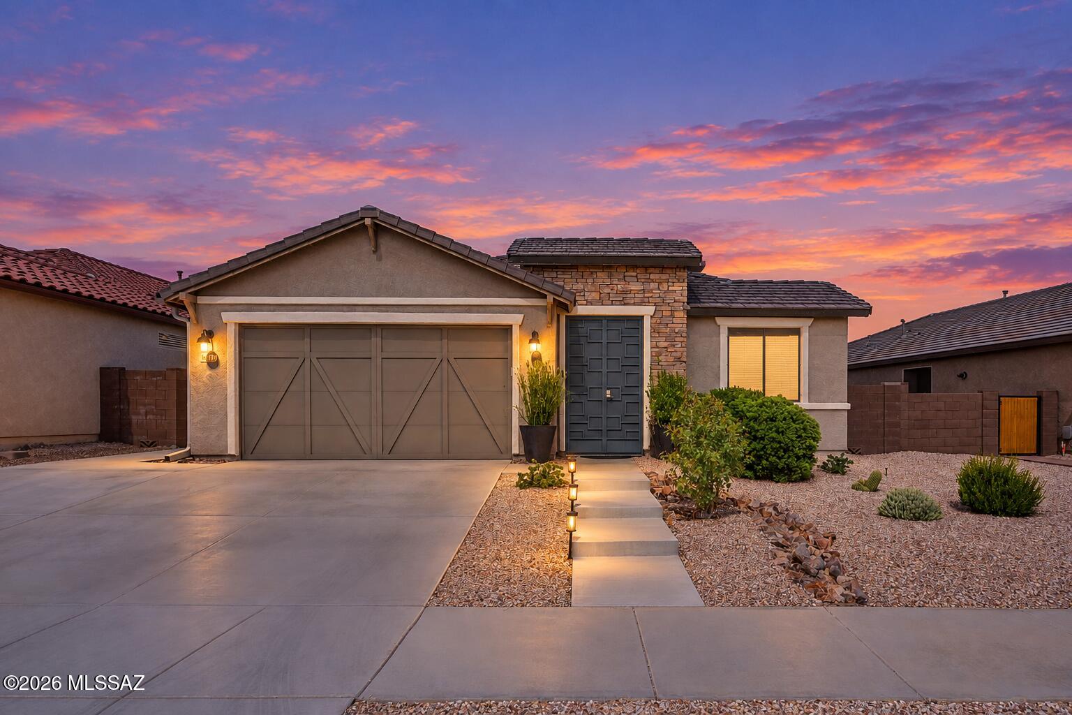 Built in 2021, this 1,841-square-foot single-story home in Lazy K Bar Ranch offers an open gathering room, dining area and den. The kitchen features quartz counters, an enlarged island, upgraded cabinetry and a gas cooktop. The primary suite includes a walk-in closet and walk-in shower. A covered patio and private pool extend the living space outdoors. Refrigerator, washer and dryer are included. Rare financing opportunity! Seller's existing VA loan may be assumable at an incredible 2.85% interest rate for qualified buyers, subject to seller and loan servicer approval. Ask your agent for additional details.
