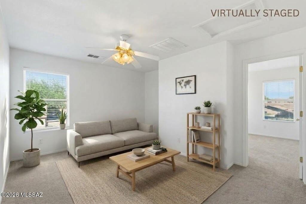 Open House Sunday October 18th 2-4 pm. This beautiful home is tucked at the end of a quiet cul-de-sac in Valstate. This two-story, 3-bed, 2.5-bath home offers 2,245 sq ft just minutes from Davis-Monthan AFB. Tile floors and an open floor plan fill the bright living and dining areas. The kitchen features a walk-in pantry, gas range, and ample counter space. Upstairs, a versatile loft and separate den add flexible living space, plus a primary suite with quartz counters, a garden tub, and separate shower. Enjoy low-maintenance desert landscaping, a slab patio, and block fencing on a 0.27 of an acre, lot with desert views. Dual A/C units, a tile roof, double-pane windows, and a 2-car garage complete this move-in-ready. This home in the Sunnyside School District.