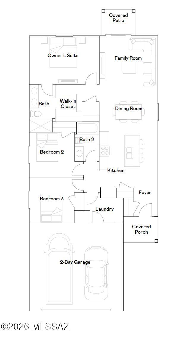 This new single-story home maximizes space for increased tranquility. An open floorplan connects the kitchen, dining room and family room in a modern style that prioritizes functionality. Nearby is a covered patio to promote seamless indoor-outdoor living. On the opposite side of the home are two secondary bedrooms and a tranquil owner's suite with a private bathroom and walk-in closet. This home includes GE® stainless steal appliances, Rinnai Tankless Water Heater, prep for reverse osmosis, Quartz Countertops, 2'' faux wood blinds, LED lighting and so much more! As an added bonus, this home includes a washer and dryer.