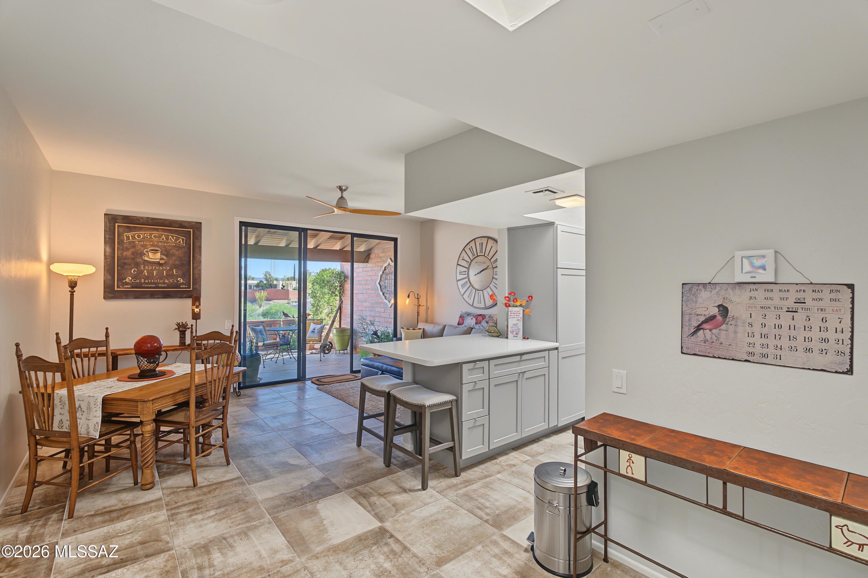 Spectacular Santa Rita Mountain VIEWS!
Enjoy easy AZ living in this super-clean, move-in-ready 1BR/1BA townhome! Natural daylight enhances the beautifully updated, customized kitchen. Ceramic tile flooring flows throughout the home. Take in panoramic views of the majestic Santa Rita Mountains from the main living area and your private rear patio--the perfect place for morning coffee or watching ever changing mountain shadows. Additional conveniences include a reserved covered parking space just steps from the front door and a stacked washer and dryer in an enclosed patio storage room. Whether you're seeking a winter vacation retreat, seasonal rental opportunity, traveling home base or full-time residence, this charming townhome offers the perfect cozy home for you.
