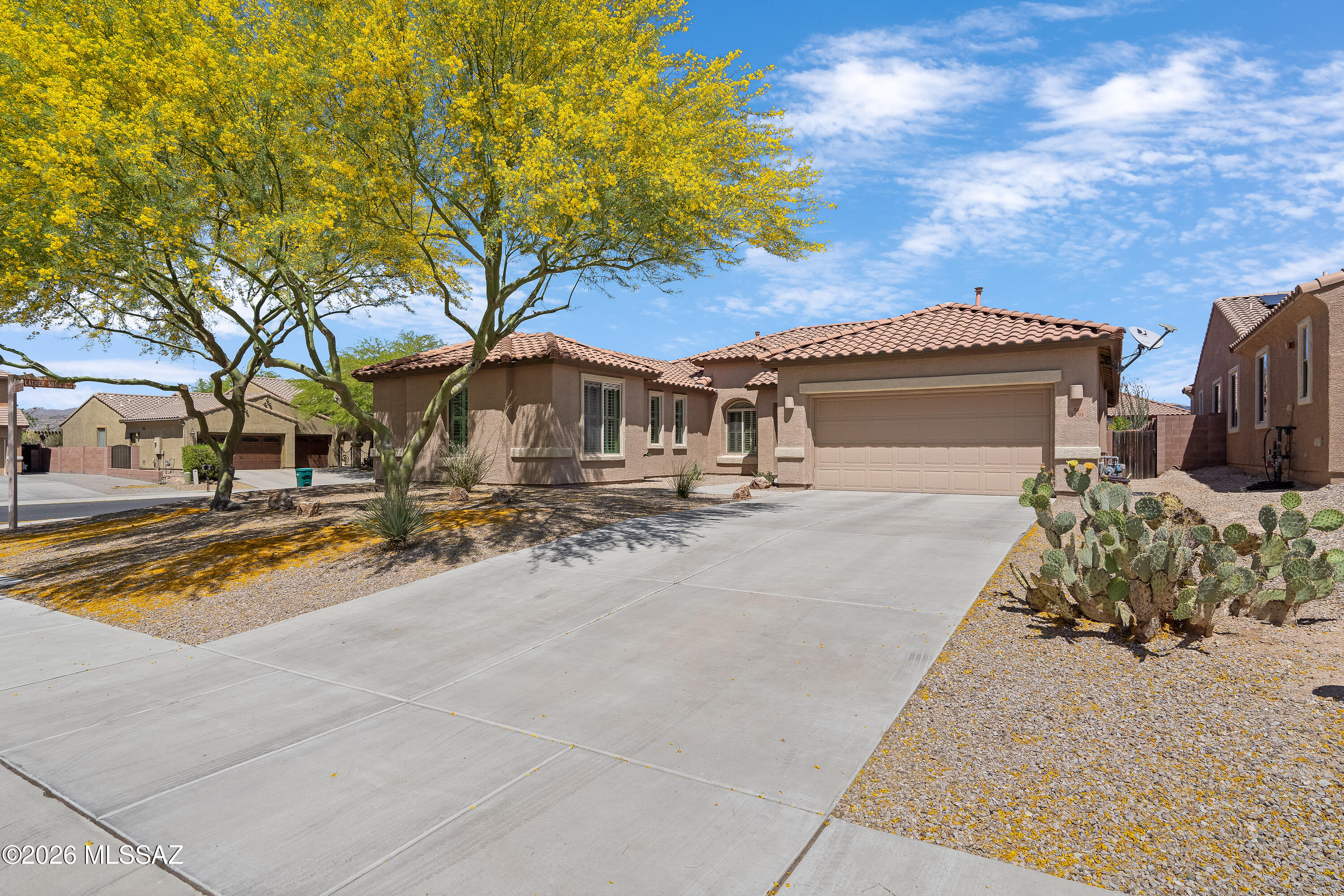 Exceptional! True pride of ownership that's shown here, which is move in ready. Home offers elegance, tranquility with your very own back yard oasis. sparking pool/spa a charming pocket park right in the serene cul-del-sac.. Kitchen boasts granite countertops with cherry wood extended cabinets with beautiful sleek tile flooring throughout with all stainless steel appliances with a breakfast counter bar for all to gather. An entertainers dream home is sought after ''gated'' Tangerine Crossing.