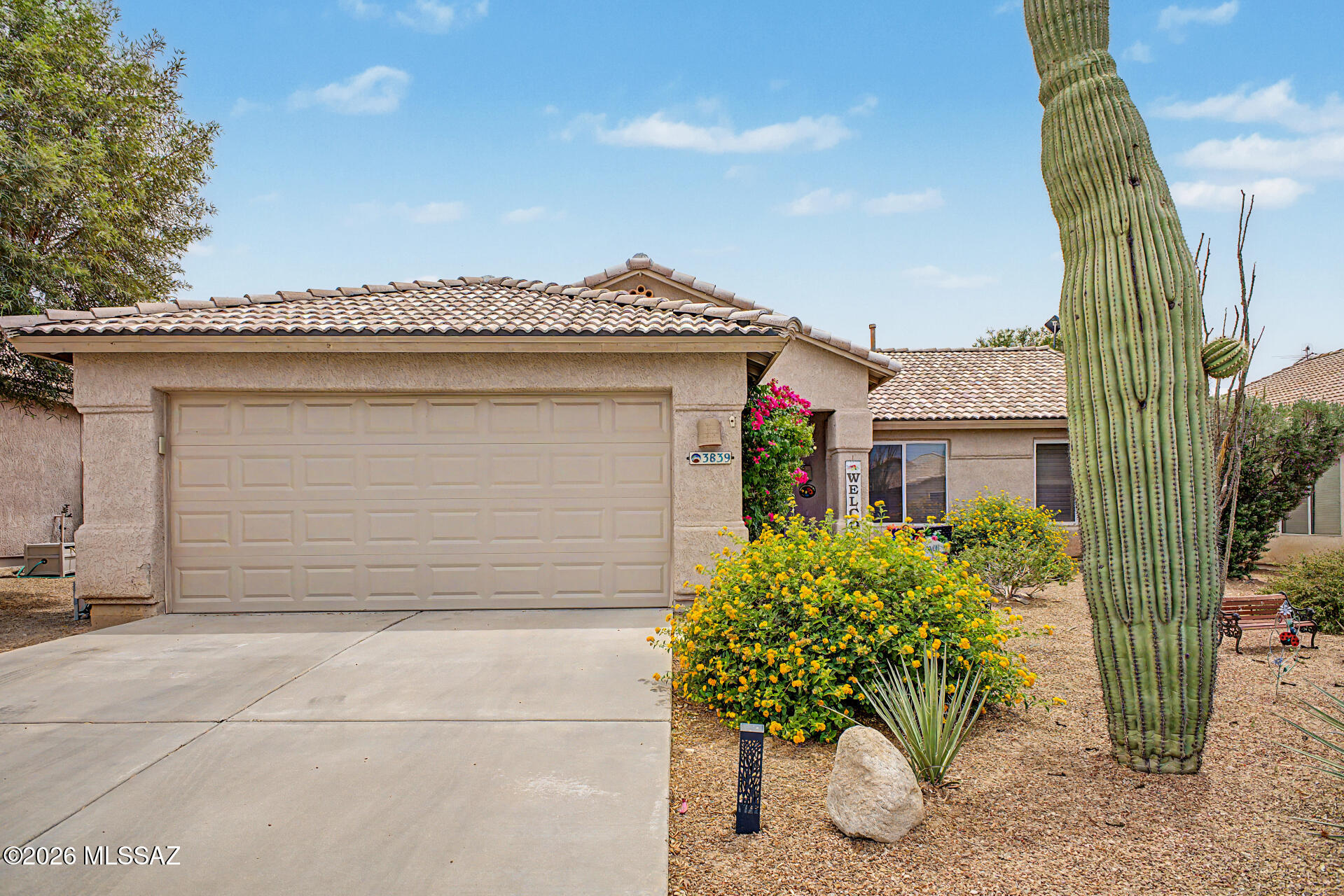 Clean and move-in ready, this property in the small community of North Star Estates is ready for its new chapter! This lovely 3-bedroom, 2-bathroom home has tile in the common areas and carpeted bedrooms. Owner added an extended back patio with Saltillo tile and metal work - an oasis patio with a built-in propane barbecue, granite countertops, fountain and pergola - offering seamless indoor-outdoor living! Fruit trees and real grass in the very private backyard. The water heater and garage door have been recently replaced. Custom tile accent walls in living room and primary bedroom. All this AND Seller is offering a one year home warranty through American Home Shield. Close to top-rated schools, I-10, and shopping. Make it yours today!