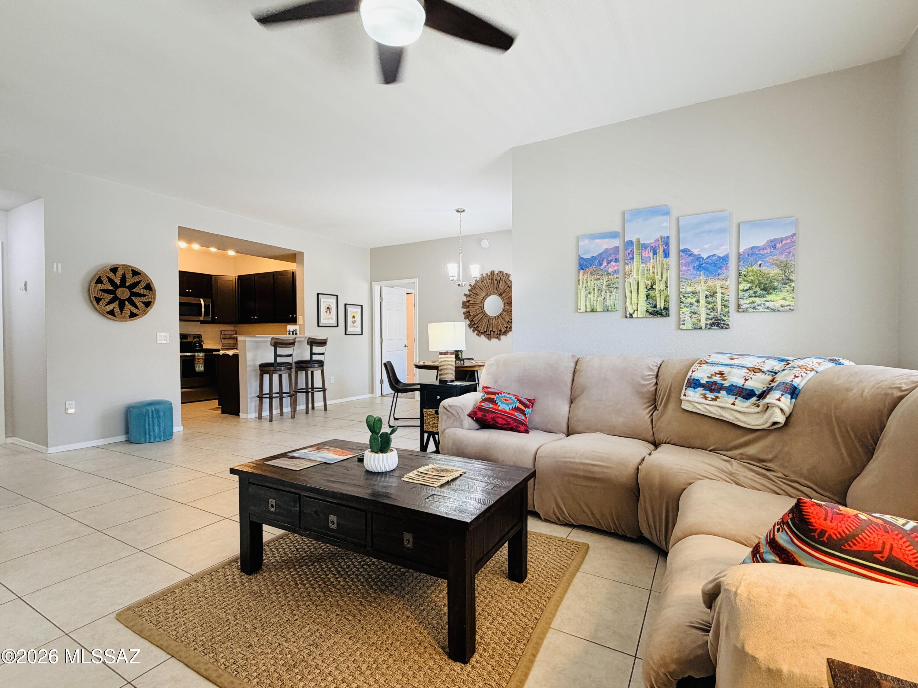Available NOW onward. FULLY FURNISHED Located in the Boulders at La Reserve you will find this Southwest style tastefully furnished condo. This 3bdr/2ba condo is located in Oro Valley, just minutes to shopping, restaurants, hiking, biking and more!
Primary bedroom has a King bed, 2nd bedroom has a Queen bed, and third bedroom/office has a Loveseat sofa sleeper.
Community offers sparkling pool, spa, clubhouse, and fitness.
Peak season rate (Dec-April) is $2,900.00 per month with expanded basic cable TV, internet, and a $200.00 per month credit toward remaining utilities. Off-season rate (May-Nov) is $1,550.00 per month with tenant paying all utilities. Tenant will be billed for any overages and landlord approved upgrades. EMS REALTY REPRESENTS THE LANDLORD ONLY ON THIS LISTING.