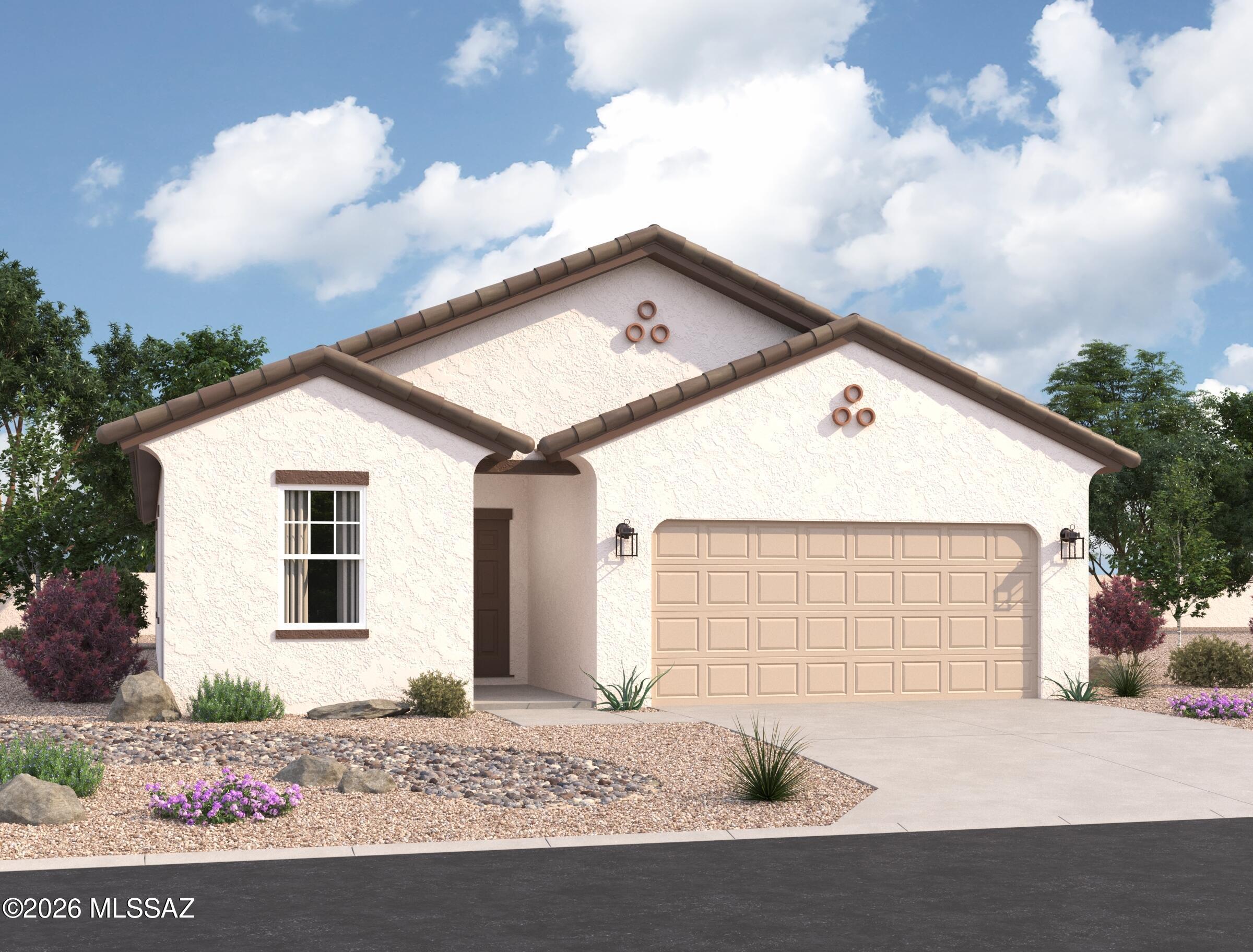 Welcome home to the Prism plan, one of Starlight Homes' best-selling floor plans! Nestled on a desirable corner lot, this spacious single-story home offers stunning sunset views, a large backyard, and the added privacy of a single-story home behind it. Designed with growing families and multigenerational living in mind, the Prism features 4 bedrooms, 3 full bathrooms, and a thoughtfully designed layout that provides both comfort and functionality. The popular Jack-and-Jill bathroom creates the perfect setup for guests, while the open-concept living areas offer plenty of space to gather, entertain, and make lasting memories. Beautiful, brand-new homes featuring thoughtfully designed floorplans in the scenic Tucson community of Star Valley! Conveniently located with easy access to I-19 and major Tucson destinations, this community offers the perfect balance of comfort, convenience, and outdoor living. Homes showcase desirable upgrades including 9' ceilings, white shaker cabinets, Shaw 17" x 17" tile flooring, and granite kitchen countertops. Each home comes move-in ready with stainless steel kitchen appliances, including a refrigerator, washer, and dryer. Energy-efficient features include Low-E dual-pane windows and a Wi-Fi programmable thermostat to help maximize comfort and savings. Exterior highlights include front yard desert landscaping with irrigation, covered patios, and spacious backyards designed for enjoying Tucson's beautiful sunsets. Residents enjoy community amenities including large park with soccer fields; walking paths and natural trails; children's play area; basketball courts; tennis courts; pickleball courts; natural-area dog park and incredible mountain views everywhere! This welcoming community offers the perfect combination of modern living and the natural beauty of the Tucson desert.