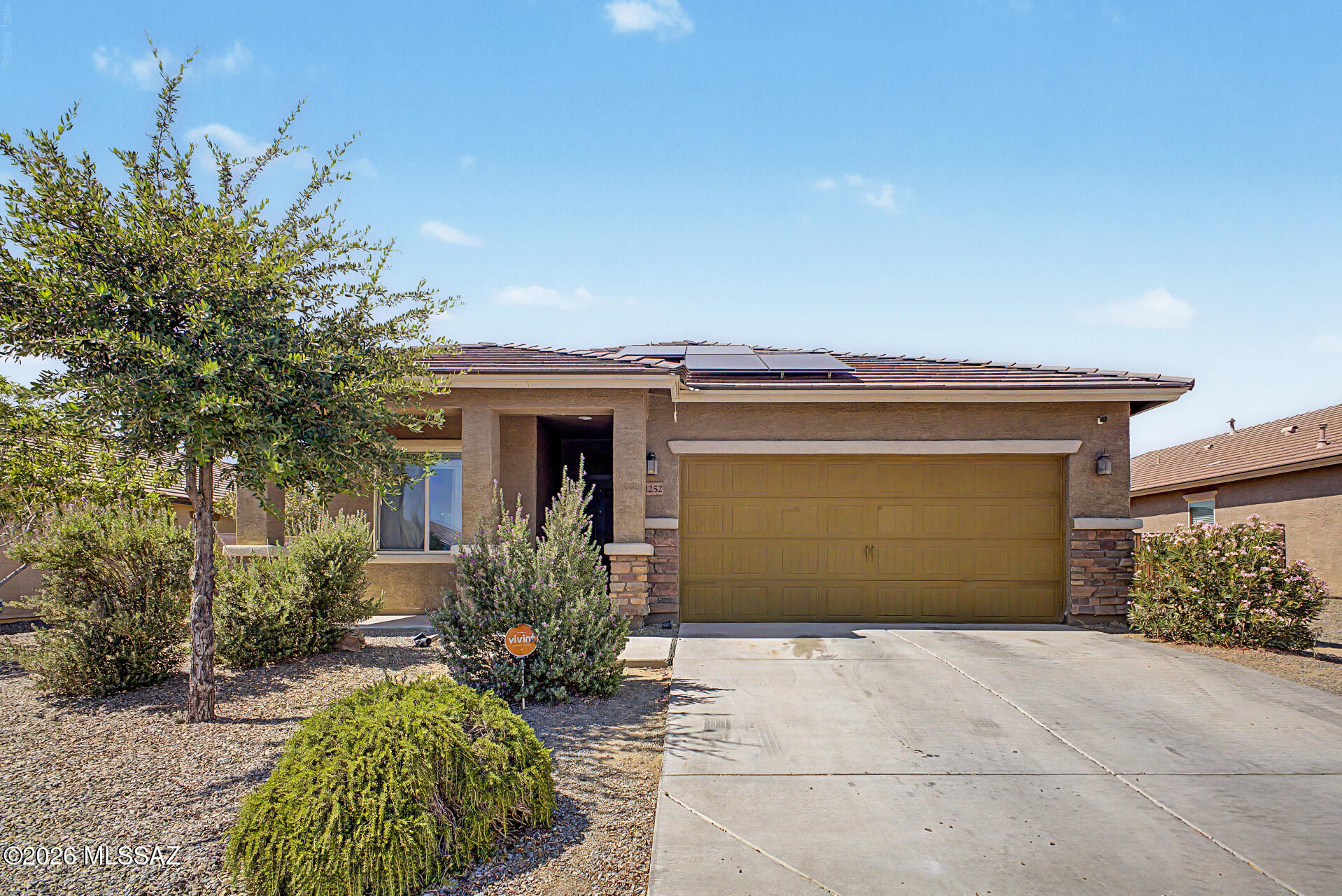 Spacious 3 bed, 2 bath single-level home featuring energy-efficient stainless steel appliances, granite countertops, custom wood cabinetry, brushed nickel hardware, and a 2-car garage. Well-maintained and move-in ready, this home offers a private primary suite with walk-in closet, fully fenced backyard, large covered patio, and front yard landscaping,ideal for comfortable living and entertaining. Located in the desirable San Lucas community with access to a park, basketball courts, sand volleyball, and a baseball field. WATER SOFTNER AND CAMERAS SYSTEM WILL NOT CONVEY
