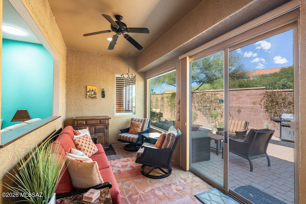 Welcome to easy living in the gated 55+ community of Canoa Ranch! This fully furnished 2-bedroom, 2-bath home plus a den offers a bright, open layout with high ceilings, solar tube lighting, and abundant natural light throughout.

The open-concept kitchen features granite countertops and flows seamlessly into the main living areas. A desirable split floorplan provides privacy, while the den offers flexible space for an office or hobby room. Additional highlights include a soft water system and no carpet for easy maintenance.

Enjoy the fully enclosed Arizona room and a private backyard with pavers throughout, complete with an outdoor gas firepit--perfect for relaxing or entertaining. Situated at the end of a cul-de-sac with no rear neighbors, this home offers both privacy and tranquili Conveniently located near the Green Valley Recreation facilities and just minutes from the Canoa Ranch Golf Club, you'll enjoy easy access to golf, pools, fitness centers, and a variety of social activities.

Move-in ready and designed for comfort--come experience the best of Canoa Ranch living!