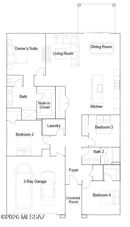 This new single-story home delivers modern living on one convenient level. The back of the home features an open layout where the living room, dining room and kitchen create an inviting space for gatherings of any size, while a private patio extends the living area outdoors for relaxing or entertaining. The owner's suite offers a peaceful sanctuary with its own luxurious bath and generous walk-in closet, thoughtfully separated from three additional bedrooms near the foyer for optimal privacy.  Our homes come with Quartz Countertops, the Rinnai Tankless Water Heaters, Smart Thermostats, Post-Tension Foundation, Radiant barrier roof decking, 2'' Faux Wood Blinds and more! As an added bonus, this home includes a washer and dryer.