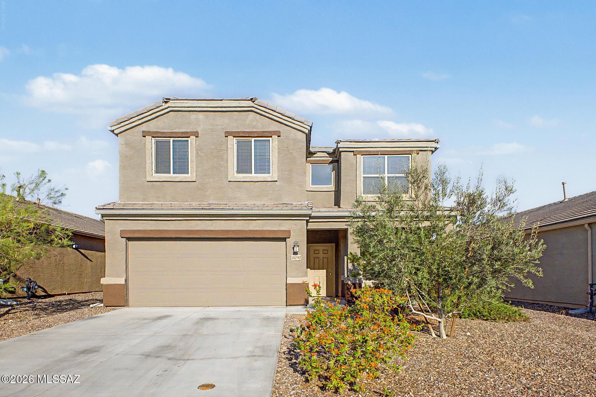 Take advantage of this fantastic opportunity! This lovely 5-bedroom, 2.5-bath home welcomes you with an inviting front patio and a spacious, open layout featuring high ceilings, a soothing palette, blinds, and a blend of soft carpeting and tile flooring. The gourmet kitchen boasts granite counters, ample wood cabinetry, recessed lighting, stainless steel appliances, a pantry, and an island with a breakfast bar. Upstairs, the cozy loft provides a versatile space for work or relaxation. The fifth bedroom offers flexibility and can easily be converted into a den or home office to suit your needs. The tranquil primary bedroom features an ensuite with dual sinks and a convenient walk-in closet. Enjoy peaceful afternoons in the backyard with a covered patio, well-laid pavers, storage shed, and pristine artificial turf. Make this gem yours!