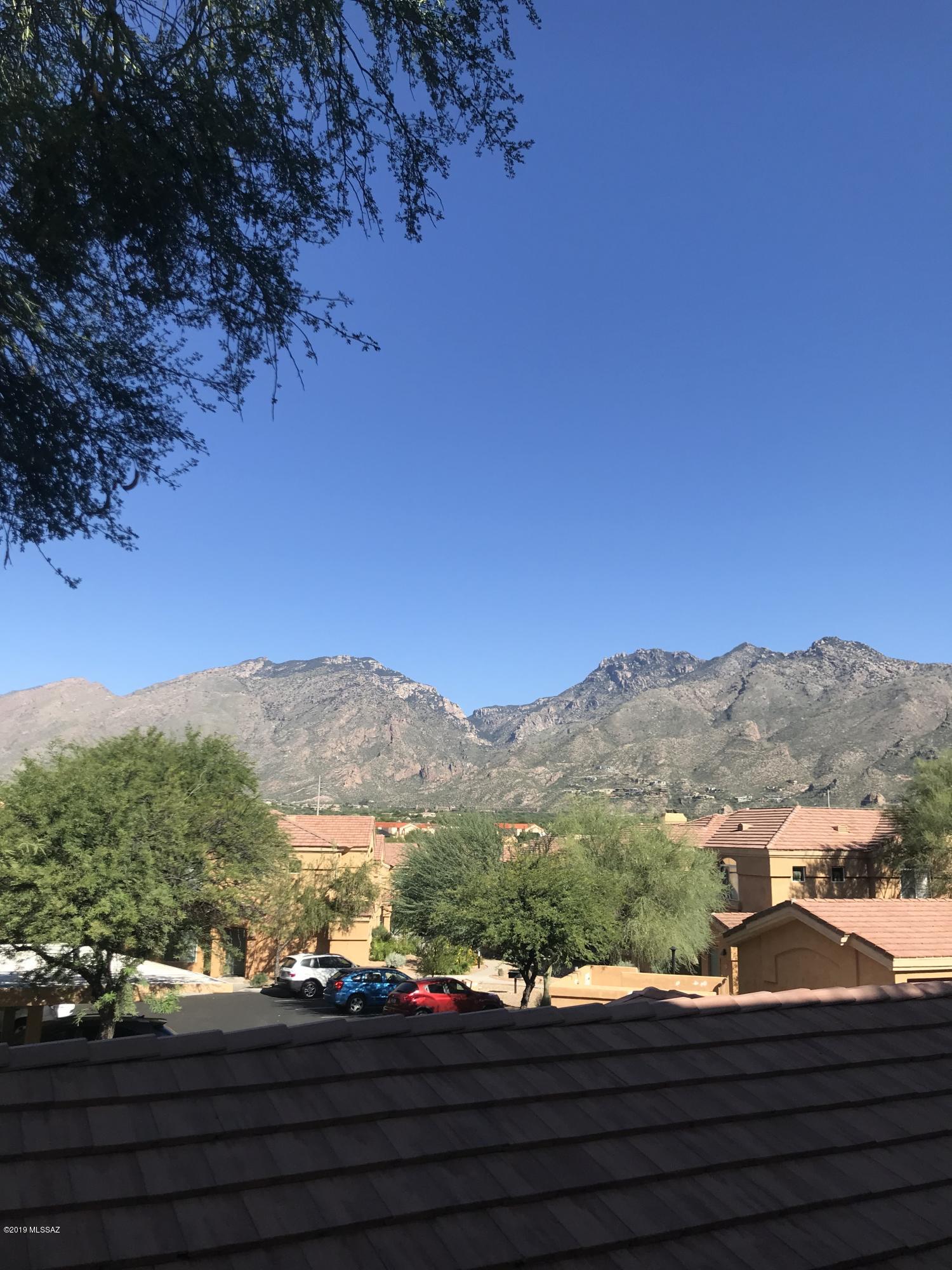 Ground floor 2/2, including A GARAGE. Great private location at the back of the community, enclosed patio looking on to the desert behind, with peeks of the Catalina's through your kitchen window. Split floorplan. This gated community features sparkling pool and spa, exercise facilities and clubhouse.Must see! Within  distance to hiking, dining, shopping, +++! Tenant occupied until 04/30.