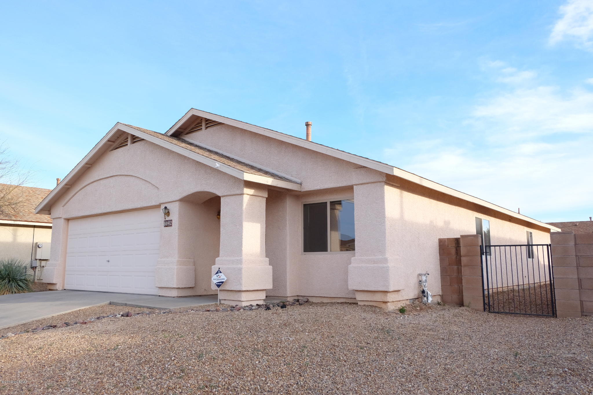 Text for a Walkthrough Video/more info. One step in the front door of this Butterfield Ranch 3 Bedroom/2 Bathroom Home reveals the abundant natural daylight with cathedral ceilings, ceramic tile floors, + open floor plan. The 1581 square foot one-story home features a master BR suite w/ private bath + walk in closet, central air, laundry room, gas range, 2 car garage, walled-in backyard for privacy, and low care landscaping. Located close to the Pantano River Park/The Loop and a short drive to Davis Monthan AFB and the Amazon Fulfillment Center. 1yr minimum Lease. Costs incl; non-Refundable $50/adult Application, $1750 Security Deposit, $150/pet with approved pet, $400 cleaning. Tenant pays electric, gas, and water/sewer/trash.
