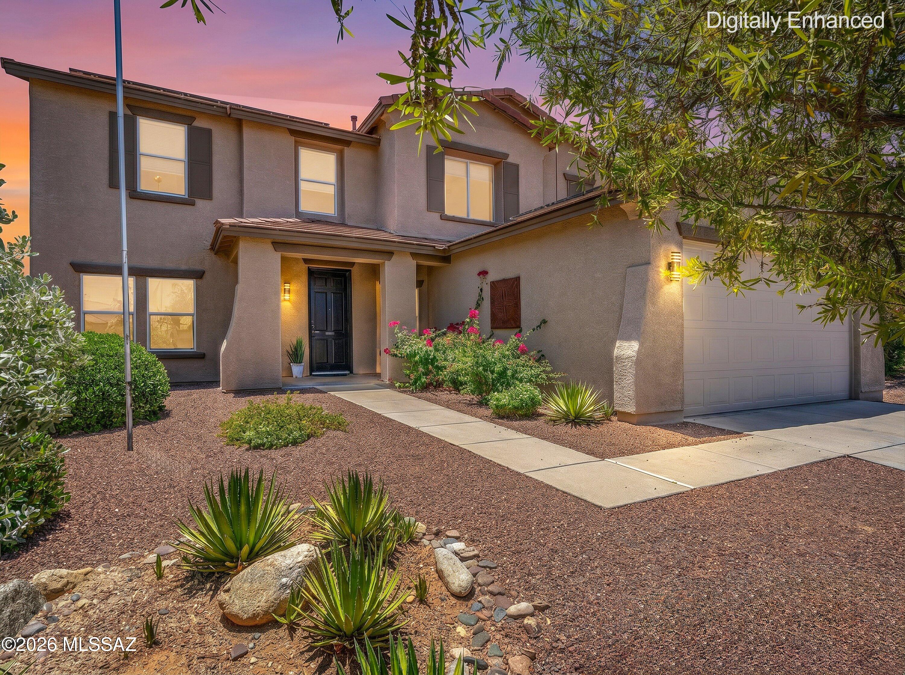 Welcome to your ideal home in Black Horse Ranch offering 4 bedrooms, 2½ baths, a den, bonus room, leased solar, and a separately fenced pool and spa. This large home offers comfort, space, and versatility with plenty of space for family, guests, and entertaining. The open floor plan is perfect for everyday living and entertaining, with a bright family room overlooking the sparkling pool and yard. The kitchen features generous quartz counter space, abundant cabinetry, and a cozy breakfast nook for easy mornings. A spacious formal dining room provides ample room for large celebrations or quiet dinners at home and opens to the living room. Upstairs, the bonus flex space is perfect for TV, games, or gathering with family and friends. The spacious primary suite includes a large walk-in closet and an en-suite bath with a soaking tub, dual vanity, and roomy shower. Three additional bedrooms, 2 with walk-in closets, plus a hall bath, convenient powder room, laundry room, den plus leased solar make this home as functional as it is welcoming. Outside, the spacious brick patio with built-in BBQ, spacious artificial turf yard bordering the fenced pool and spa create the perfect setting for everyday enjoyment or entertaining. As an added bonus, this home offers a 2.25% assumable loan, making this home a must-see opportunity.