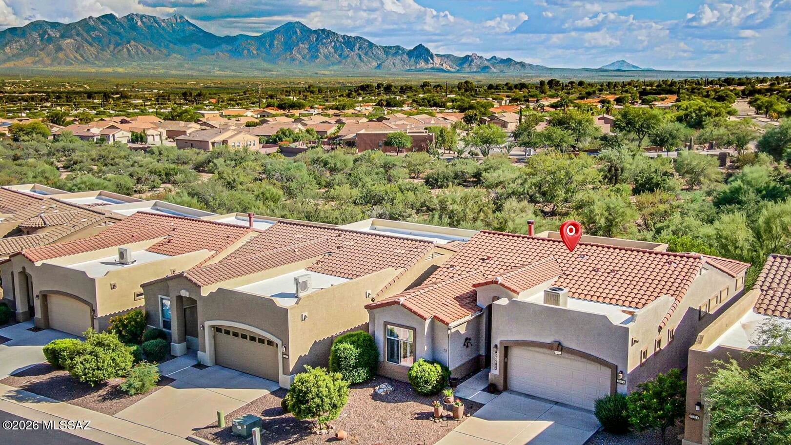 Enjoy SW living without worrying about home maintenance bills! One monthly HOA payment covers front-yard landscaping, tree care, irrigation, pest control, trash pickup, cable TV with premium channels, free Wi-Fi (Cox Ultimate Plan), roof replacement, exterior paint, street and gate maintenance, common areas, and a master insurance policy. We've done the math and you'll benefit from the discounts. Gone for the summer? Lock and leave! This low-maintenance home also offers desert and mountain views, a split-bedroom open floor plan, 2 suites with bay windows, hi ceilings and screened patio with wood plank tile floor. There's a beehive fireplace in the living room, a desk area, large pantry and washer/dryer included. Interior paint in Aug 2026. Move-in ready! Furniture included (or not!) With the additional screened in AZ room, you'll enjoy your morning coffee with mountain views and entertain friends on cooler afternoons and evenings. You'll watch the hummingbirds, the monsoon storms move across the valley and catch the sunsets and starry AZ nights and full moons that light the sky. The house is partially furnished to get you started with your move!