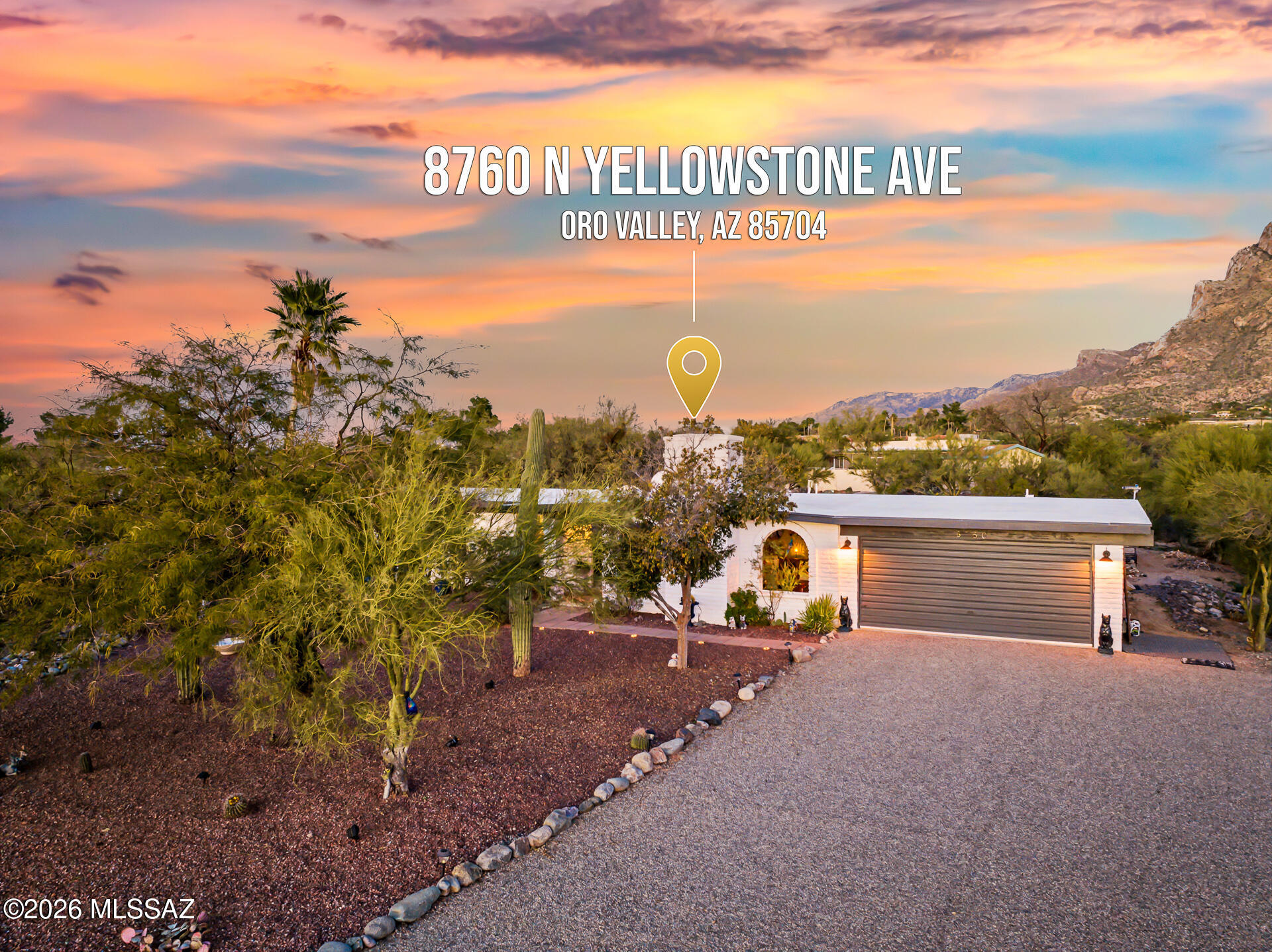 Move-in ready dreamy desert retreat on nearly an acre in Prime Oro Valley. Built in 1978, this 'modern meets Tucson' style home blends classic slump block construction & arched windows with a thoughtful remodel. Improvements include new windows, flooring, gourmet kitchen with stainless appliances & granite countertops, remodeled baths, + fresh paint in & out, new open floorplan.  Catalina Mountain views provide dramatic sunset colors, best enjoyed from the private mountain-view pool. Recently updated mature desert landscaping offers privacy & beauty, just minutes from Trader Joes, Casas Adobes & many dining or shopping options. Spacious parking & NO HOA!  2 car garage is ready even for larger vehicle + newly completed drywall & lighting,  A rare combination of space, views  & convenience.