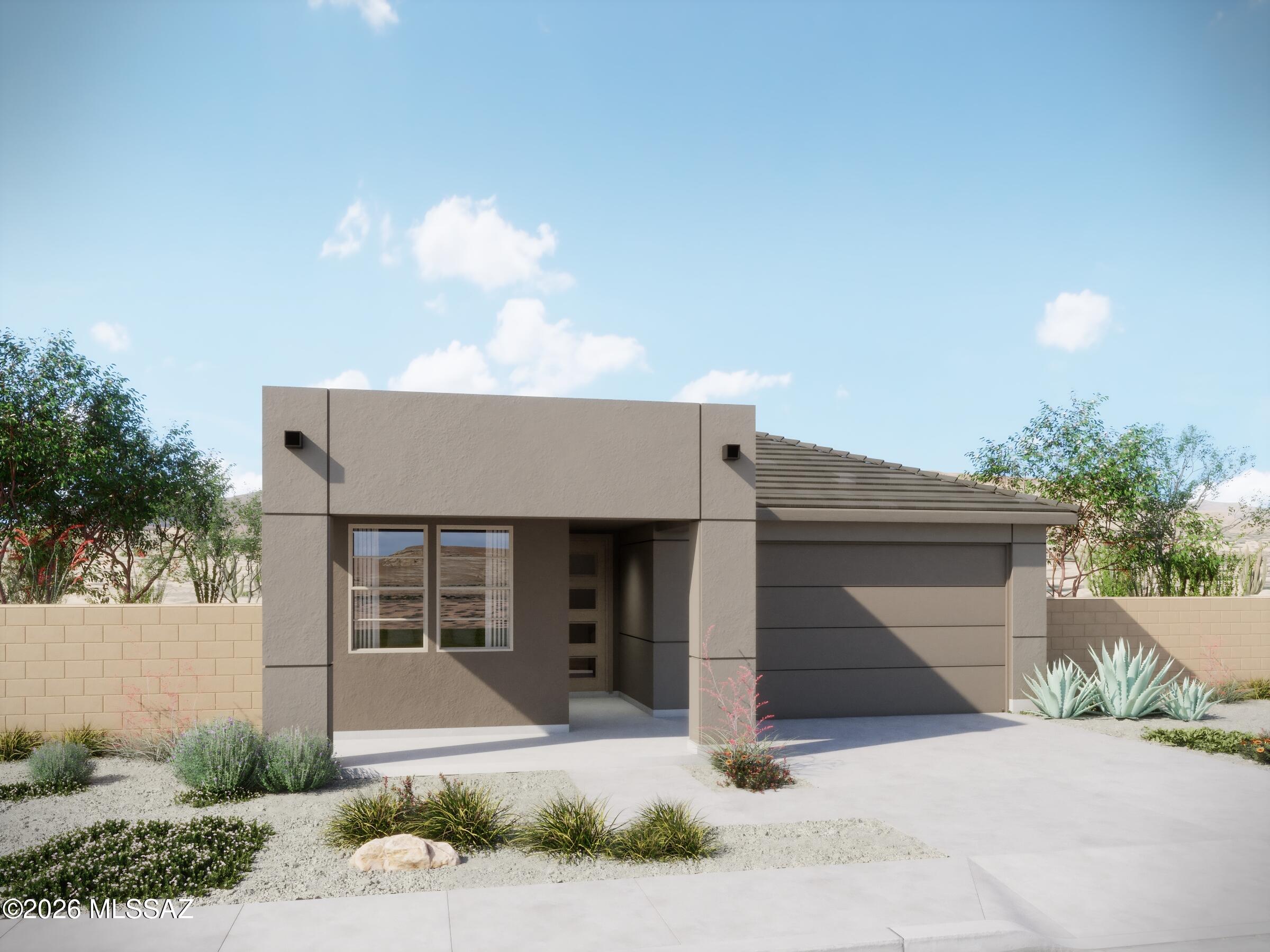 Charming Copper plan with Desert Modern elevation. This thoughtfully designed layout includes open Greatroom with spacious dining area & kitchen. The Owner's suite is a true retreat with a generously sized walk-in closet, a beautiful walk-in shower, vanity with twin sinks and view to the backyard. The modern kitchen is equipped with a gas range, Whirlpool refrigerator, center island and a walk-in pantry for all your culinary needs. Laundry room is complete with Washer/Dryer. Includes faux wood blinds.