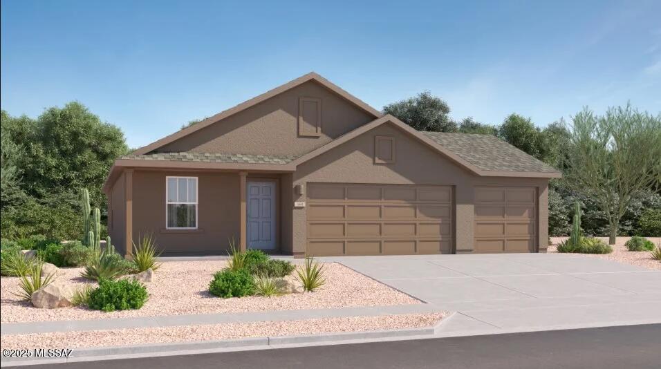 This new single-story home features a modern layout with an open floorplan consisting of a stylish kitchen, a dining nook and the Great Room, with a patio offering seamless indoor-outdoor transitions. Three bedrooms are tucked away to the side of the home for optimal privacy, including the spacious owner's suite. Residents will enjoy additional storage space and convenient parking with a three-bay garage. This home includes GE® stainless steal appliances, Rinnai Tankless Water Heater, Granite Countertops, Taexx® built-in pest control system, 2'' faux wood blinds, LED lighting, a washer and dryer, and so much more!