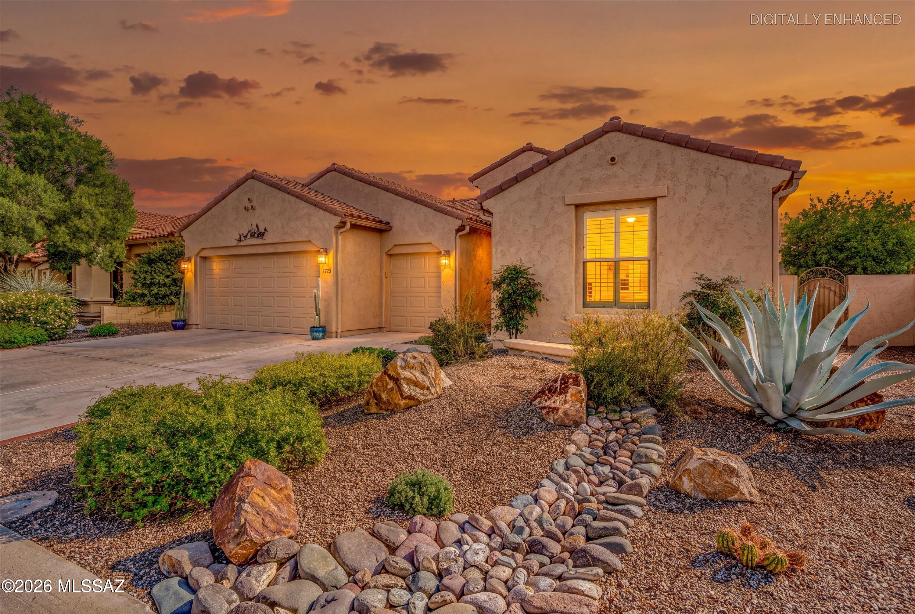 Fall in love with this beautifully updated Hermosa Model in SaddleBrooke, offering 2 bedrooms, 2 bathrooms, a versatile den, and a golf cart garage. Thoughtfully upgraded by the current owner, this move-in-ready home combines contemporary style, quality finishes, and exceptional value. The remodeled kitchen is a standout, featuring upgraded cabinetry with 42-inch upper cabinets and convenient pull-out drawers designed to maximize storage and functionality. Quartz countertops, a stylish backsplash, under-cabinet lighting, a spacious island, a double-sided farmhouse sink, stainless steel appliances, and a gas range complete this inviting space, perfect for everyday living and entertaining. The desirable split-bedroom floorplan provides privacy and comfort for overnight guests, while the conveniently located den just off the foyer offers the perfect space for a home office, hobbies, or a relaxing retreat. Luxury vinyl wood-plank flooring flows throughout the main living areas, complemented by plantation shutters for a polished, cohesive look. 
The spacious primary suite features an extended floorplan with bay windows, creating an ideal setting for a cozy seating area or reading nook. The well-appointed bathroom offers a beautifully tiled shower with a built-in seat and a generous walk-in closet. 

Enjoy seamless indoor-outdoor living in the backyard, where upgraded brick pavers and an extended covered patio by DS Builders create three distinct seating areas for relaxing, entertaining, and taking in the beautiful mountain views.

Competitively priced and packed with high-end upgrades, this exceptional home offers outstanding value and the opportunity to start enjoying SaddleBrooke's premier active adult, resort-style lifestyle from day one. Schedule your private showing today!