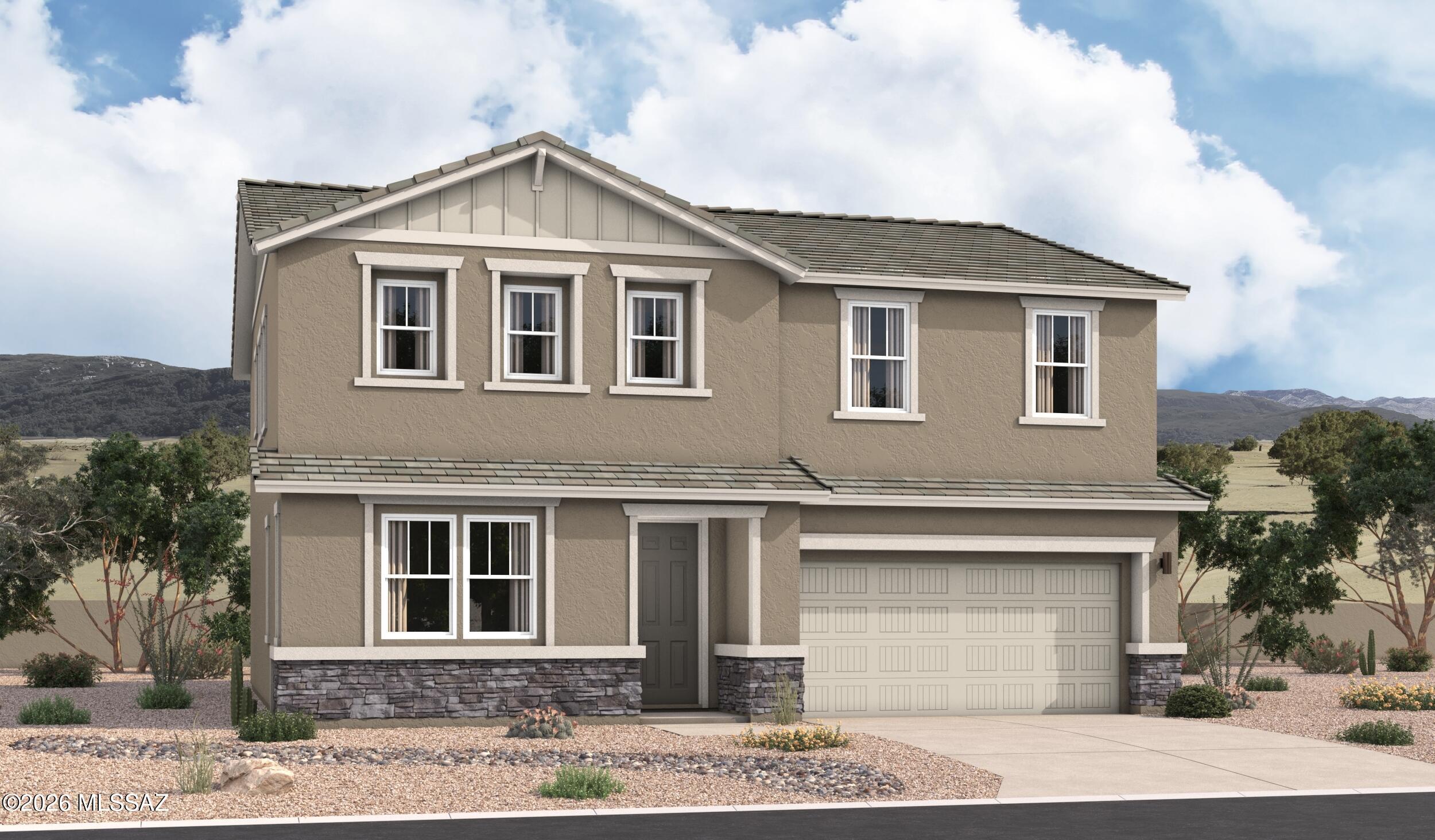 Boasting two stories of thoughtfully designed living space, there's a lot to love about the dynamic Tourmaline plan. The main floor showcases an open layout featuring a generous great room, a dining area and an inviting kitchen with a center island. This home will be built with either a study or an extra bedroom. A powder room or full bath rounds out this level. Upstairs, you'll find an airy loft, a convenient laundry, a shared bath, two secondary bedrooms and a stunning primary suite offering an oversized walk-in closet and a private bath with double sinks.  This home is built with a 3-car garage!