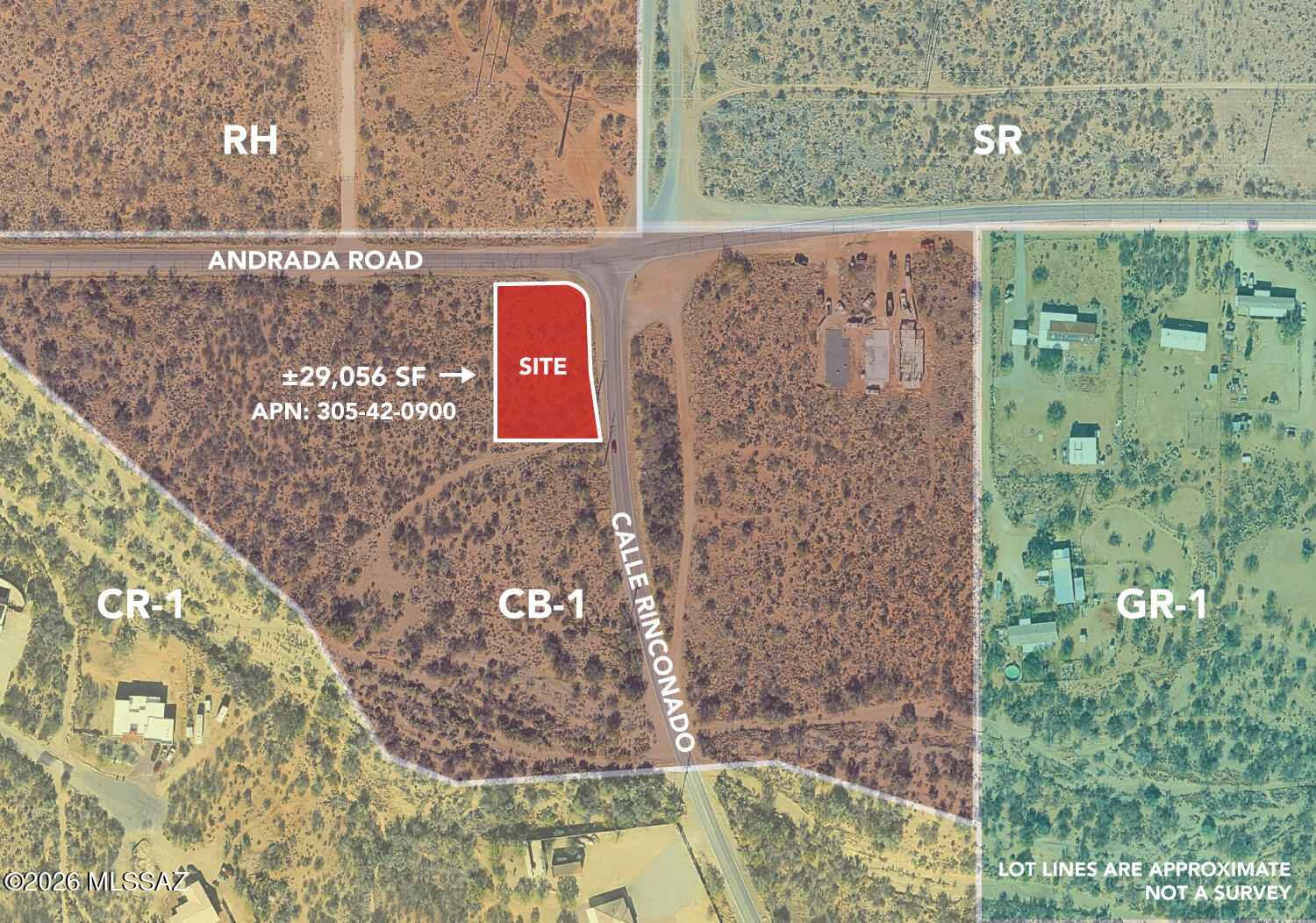Prime CB-1 Commercial Land | Vail / Corona de Tucson, AZ
Seller Carry Financing Available
Â±29,056 SF (nearly 1 acre) of CB-1 zoned commercial land located at the Southwest Corner of Andrada Rd & Calle Rinconado in the heart of Vail / Corona de Tucson. This strategic intersection connects multiple rapidly growing residential communities in one of Pima County's fastest-expanding markets.
The area has experienced a surge in new home construction, yet remains underserved by neighborhood commercial amenitiesâ”creating an exceptional opportunity for retail, service, storage, or mixed-use development. CB-1 zoning allows a wide range of commercial, residential, and specialty uses, including retail, restaurant, office, self-storage, hotel, multifamily, and more.
Surrounded by stunning vi of the Rincon and Santa Rita Mountains, the property offers exceptional visibility and long-term investment potential. Zoned land of this caliber is increasingly rare in Vailbuild now or hold for future appreciation.
Seller will carry financing.
Contact broker for additional marketing brochure and property information.
