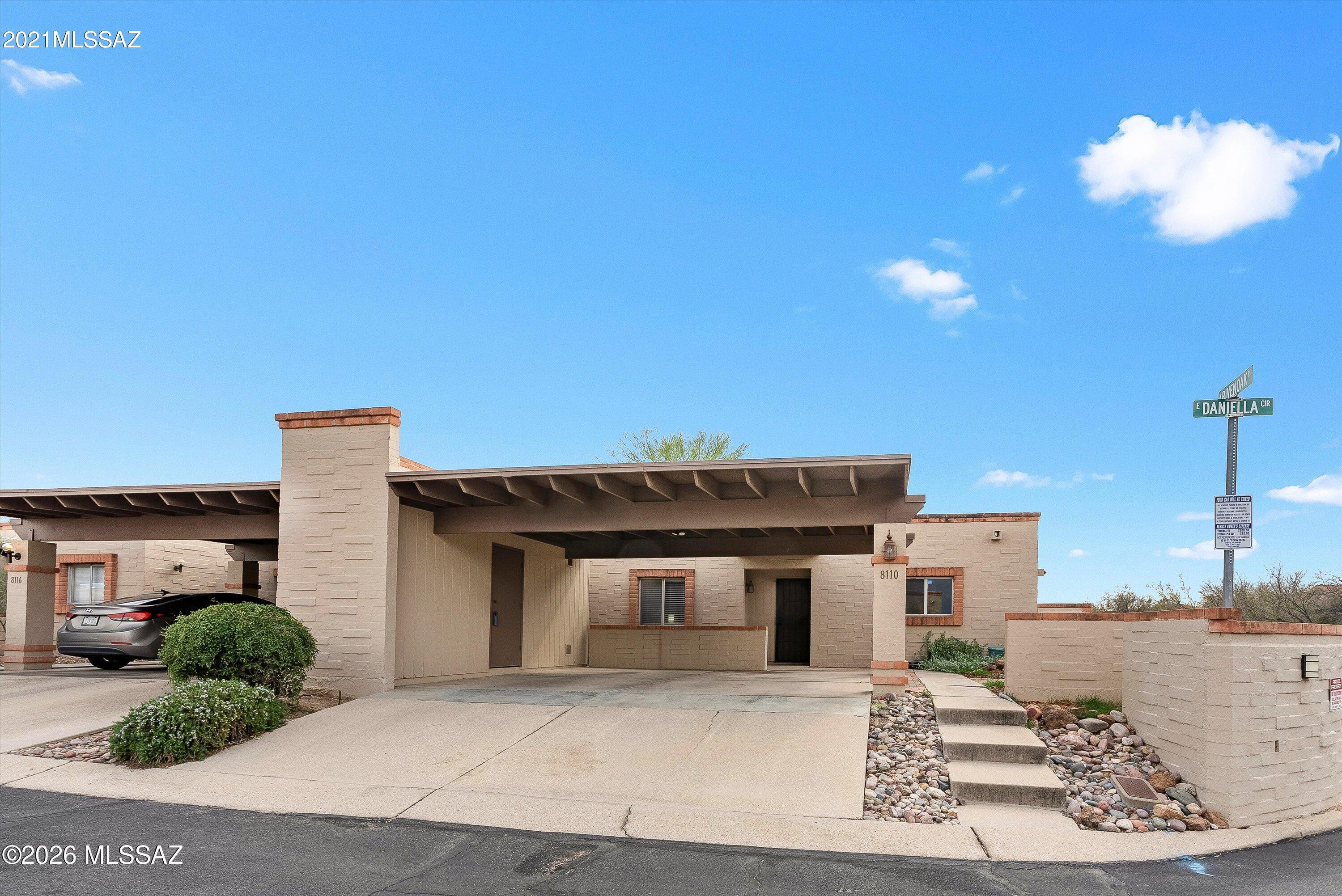 Charming 2 bedroom, 2 bathroom town-home located in a desirable east Tucson community! This well-maintained residence features a bright and open floor plan with comfortable living and dining areas, perfect for everyday living and entertaining. The kitchen offers ample cabinetry and counter space for easy meal prep, storage, and mountain views. The spacious primary suite includes a private bath, generous walk-in closet and slider for patio access, creating a relaxing retreat. The secondary bedroom is ideal for guests, a home office, or hobbies. Enjoy a private, low-maintenance patio, perfect for morning coffee or evening relaxation. 2 car carport with extra storage. Conveniently located near shopping, dining, parks, hiking trails, and major roadways. Move-in ready!! Don't miss this great opportunity in a quiet prime Tucson location! Neighborhood also has 2 HOA maintained pools.