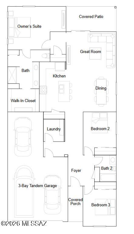 The Great Room, kitchen and dining room are conveniently arranged in an open-concept design at the back of this low-maintenance, single-level home while sliding glass doors lead right to the covered patio for seamless indoor-outdoor dining and entertaining. Three bedrooms complete this home. Our homes come with Quartz Countertops, the Rinnai Tankless Water Heaters, Smart Thermostats, Post-Tension Foundation, Radiant barrier roof decking, 2'' Faux Wood Blinds and more! As an added bonus, this home includes a washer and dryer