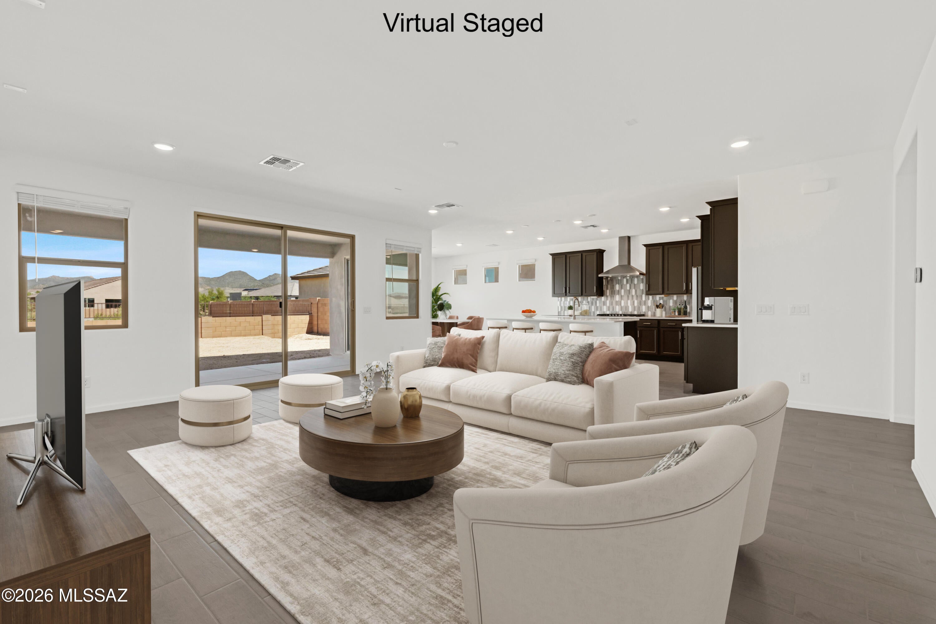 Auburn plan with Midcentury Modern elevation. Welcome to your dream home featuring open Greatroom concept with convenient Flex room. Here the heart of your home seamlessly blends the living, dining, and kitchen areas. The stylish kitchen boasts upgraded cabinets, gas cooktop, quartz countertops, center island & spacious corner walk-in pantry. Owner's suite features huge walk-in closet, vanity with twin sinks, linen closet & walk-in shower. Enjoy the pleasure of outdoor gatherings on the covered back patio. Includes 8' interior doors, Whirlpool Refrigerator, Washer/Dryer, faux wood blinds!