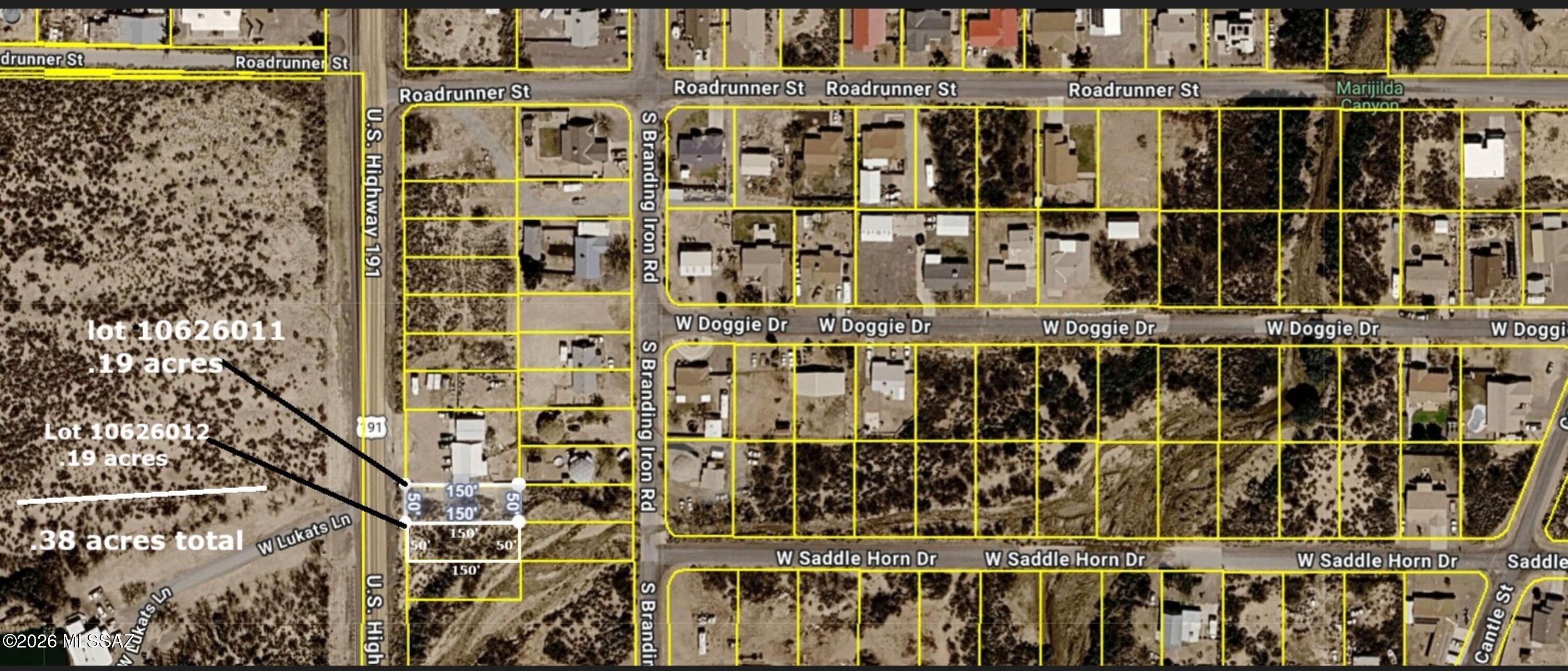 2 lots next to each other being sold together and located off of US Hwy 191 across from W Lukats Lane.  Each lot is .17 acres = a total of .38 acres at a great price.  Come on out and see what you can do with this property to make it your own.