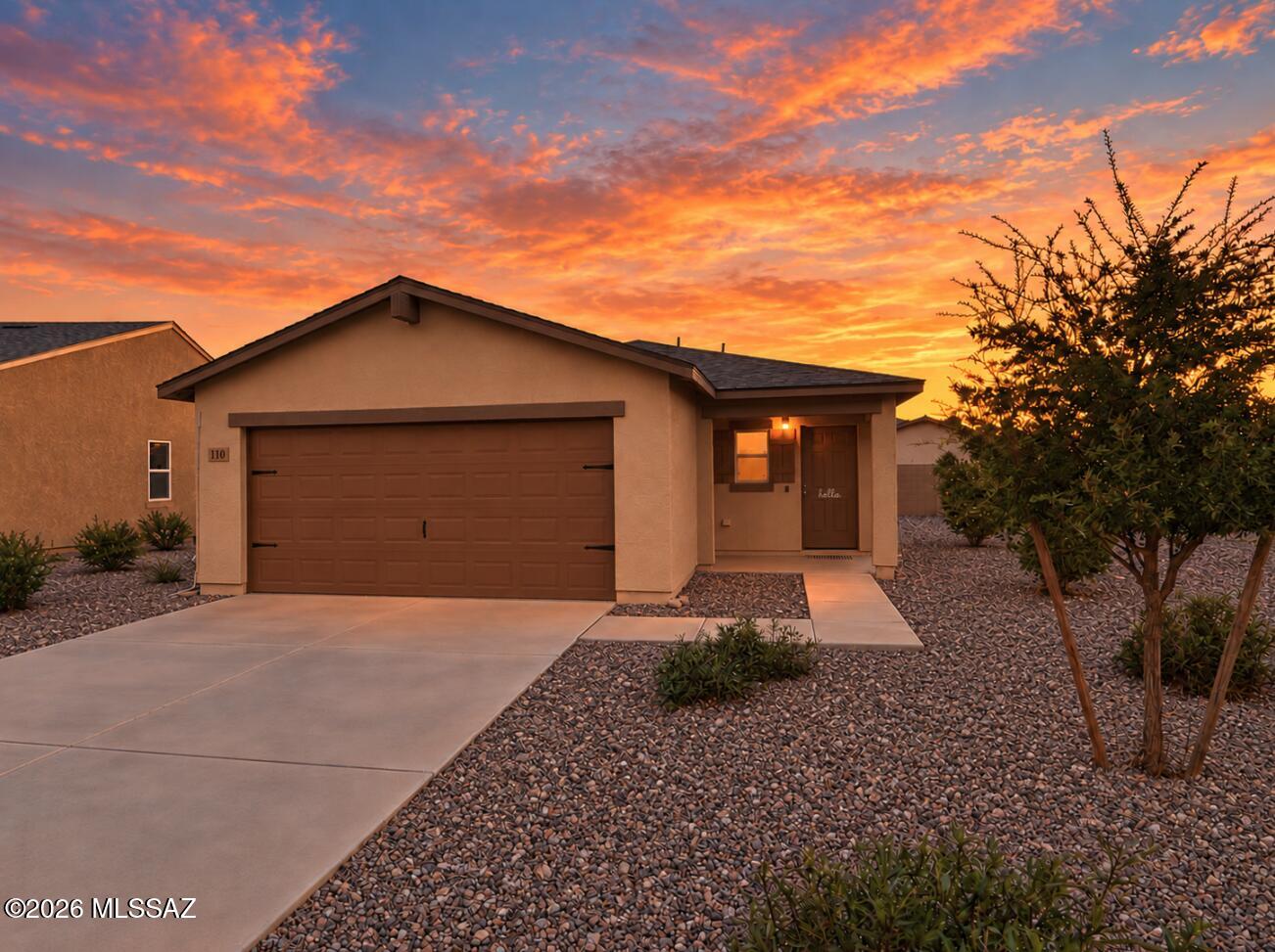 LOTS OF STORAGE, outdoor living space, and NO HOA! Built in 2021, this 3-bedroom, 2-bath home offers 1,336 sq. ft. with a bright, open layout and wood-look tile in the main living areas. The kitchen features granite counters, white cabinetry, stainless steel appliances, a breakfast bar, and pantry, opening to the great room for easy entertaining. A primary walk-in closet, linen storage, and backyard shed help keep everything organized. Enjoy a covered front porch and spacious block-fenced backyard with a paver patio and pergola frame ready for your choice of shade covering. An indoor laundry room, 2-car garage, and easy-care landscaping add everyday convenience. Come see all this home has to offer!