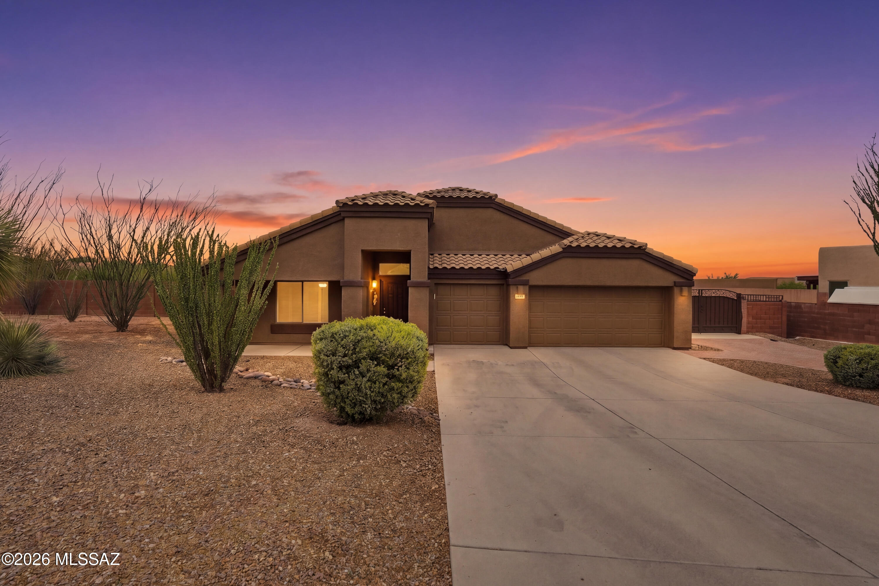 Upgraded spacious home on nearly 1 acre with no HOA. Soaring ceilings, 2 living areas with one open to the large kitchen with new appliances, granite counters and tons of cabinet space. Additional den could be 4th bedroom, 2 full baths. Ceiling fans throughout. Tile floors and wood laminate in the traffic areas, carpet in the bedrooms. Professionally landscaped backyard with fire pit, paver patio, grassy area as well as built-in BBQ and 16x20 storage shed. 3 car garage, additional paver driveway leading to a double gate and RV parking spot with water and electric hookups. Great location just minutes from shopping and restaurants in the heart of Vail. Located in the excelling Vail School District. Well maintained home. Schedule your private showing today.