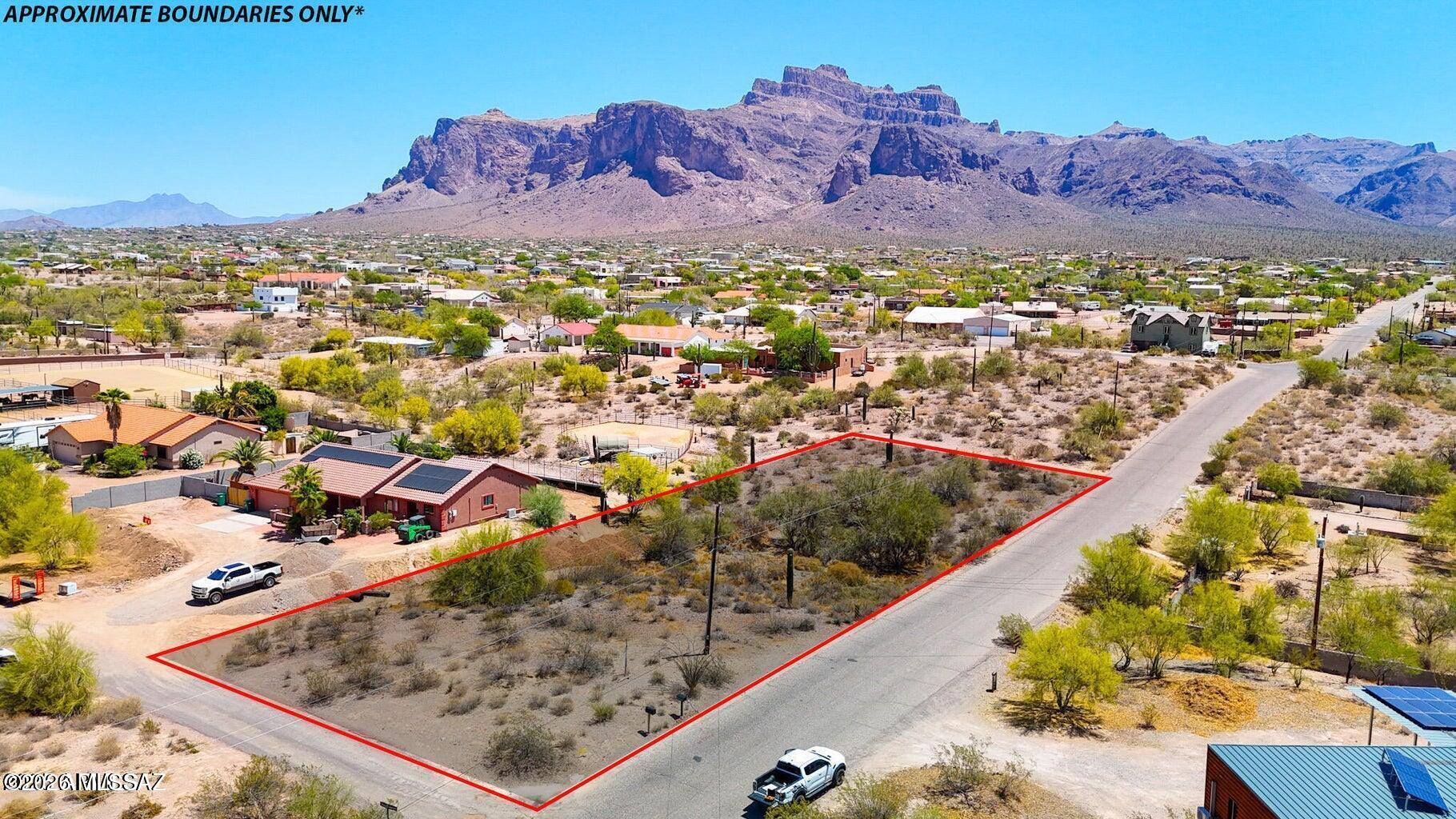 Build your dream home on this prime corner lot in scenic Apache Junction! Enjoy breathtaking views of the iconic Superstition Mountains, surrounded by towering saguaros and pristine desert vegetation. This square/rectangular lot offers easy access with utility easements in place--perfect for your custom home in the heart of Arizona's natural beauty. SELLER FINANCING AVAILABLE