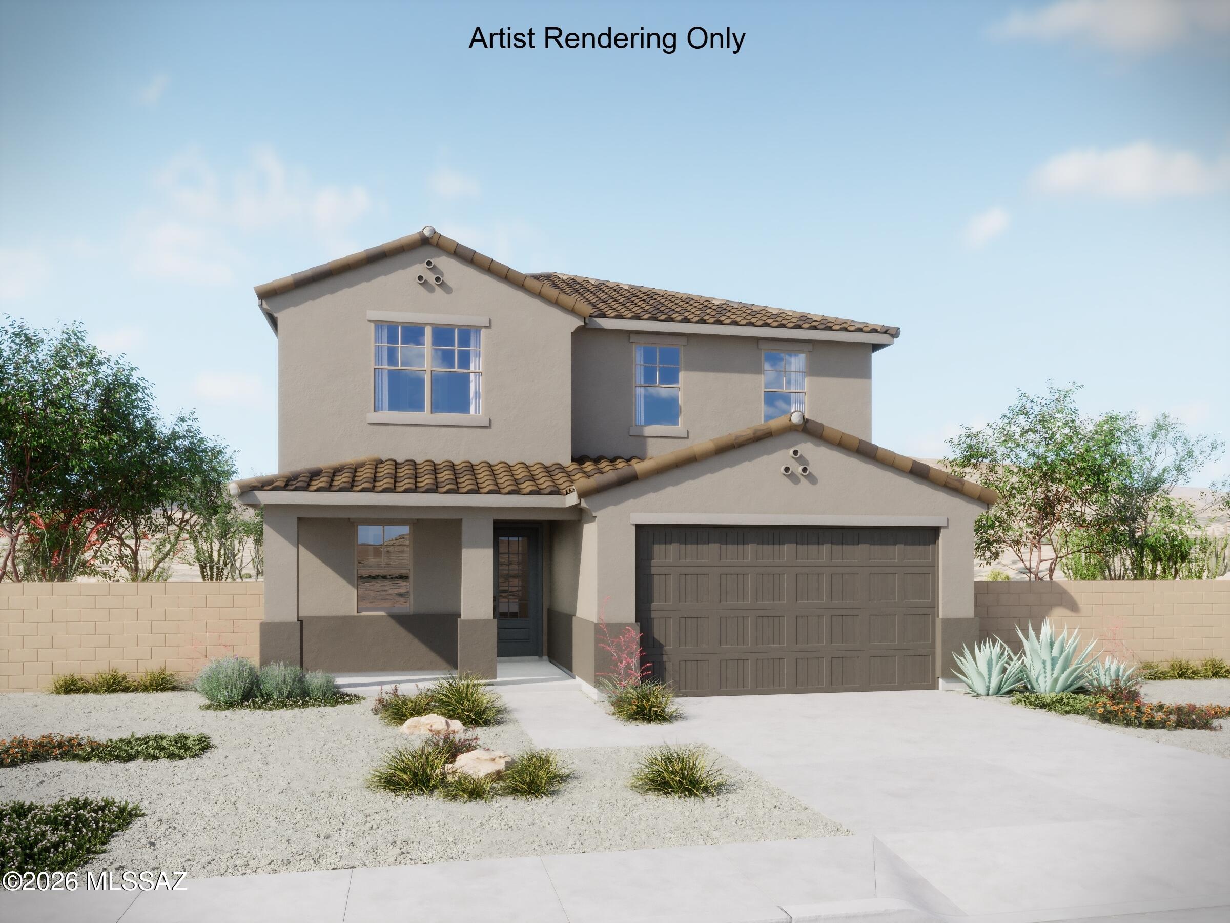 Sienna plan with a Spanish elevation. Beautiful 2-story home has it all! The welcoming covered front porch adds a touch of charm and leads into the first floor with open Greatroom, dining/kitchen area, spacious Study and powder room. The kitchen is a culinary haven with a roomy center island, gas range, quartz counters & walk-in pantry. Upstairs has Owner's Suite, versatile Loft area and 2 additional bedrooms & bath. The Owner's suite features an oversized walk-in closet, walk-in shower, linen closet & dual sinks. Includes refrigerator, washer/dryer & faux wood blinds. Backyard landscaping to be added.  Est completion June '26.