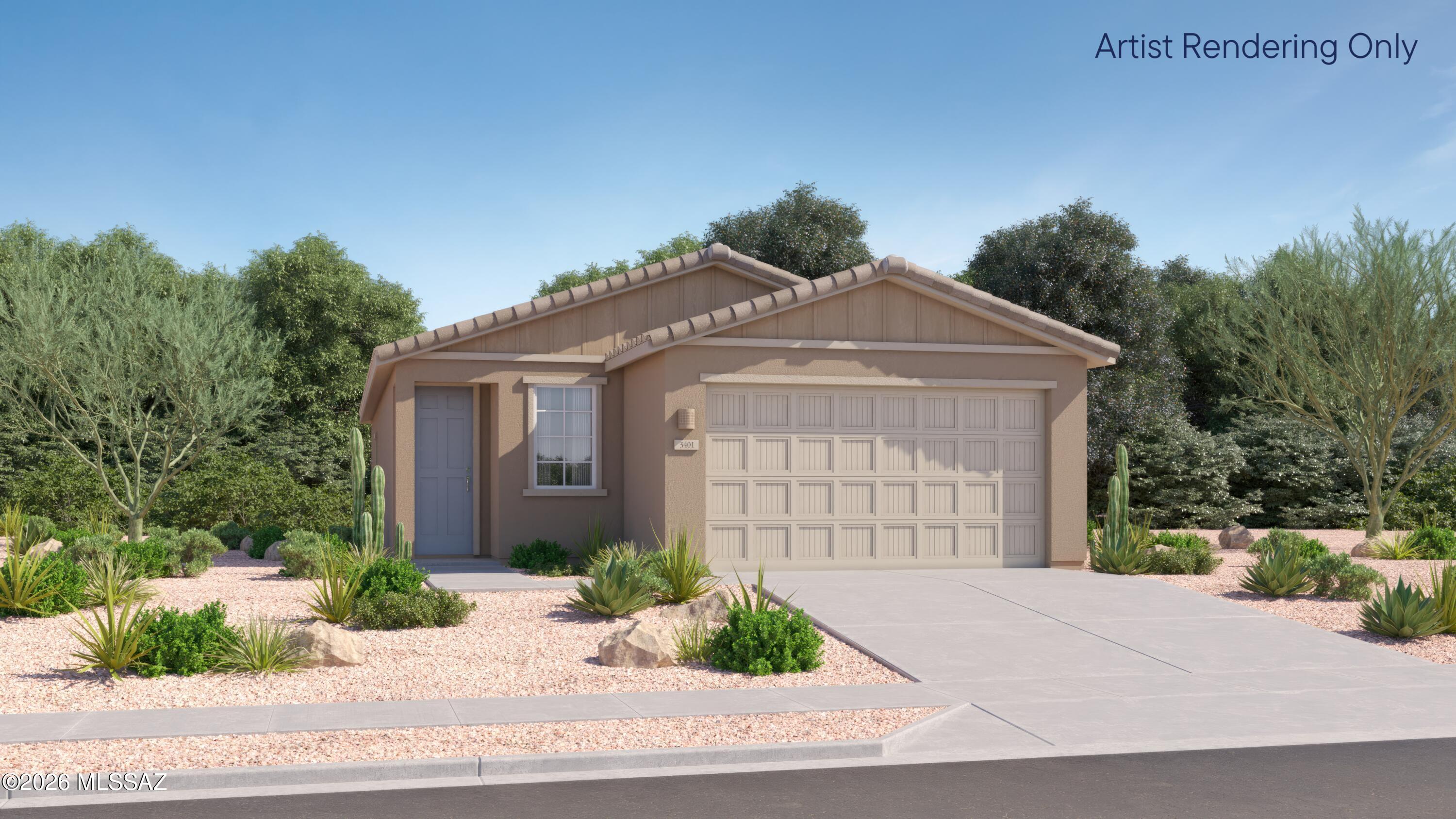 This new single-level home boasts a modern and low-maintenance layout. An open-concept floorplan offers a spacious living area shared between the kitchen, dining room and family room, with convenient access to a patio for effortless outdoor recreation. Three bedrooms are tucked away to the side for enhanced comfort, including the luxe owner's suite at the back of the home with a full-sized bathroom. This homes come with Quartz Countertops,  the Rinnai Tankless Water Heaters, Smart Thermostats, Post-Tension Foundation, Radiant barrier roof decking, 2'' Faux Wood Blinds and more!